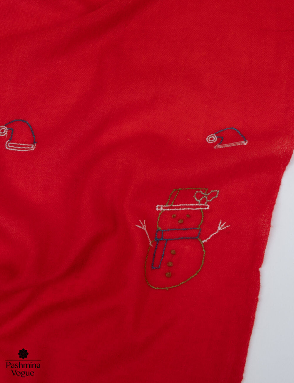Snow Man Hand-Embroidered Pashmina Scarf