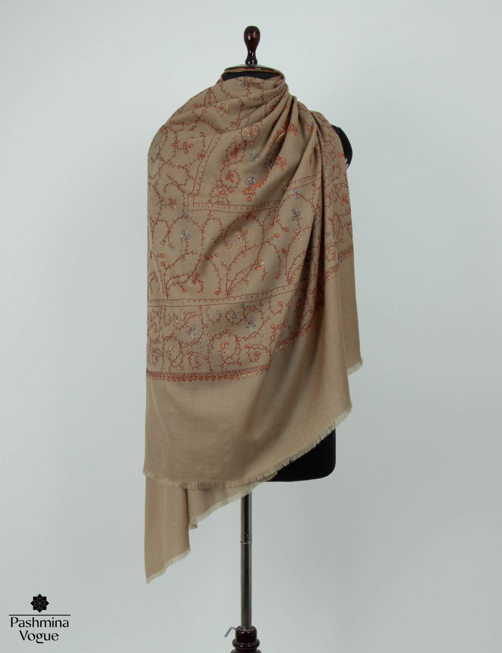 Hand-Embroidered Kashmiri Wool Shawl - Sozni Needlework Scarf