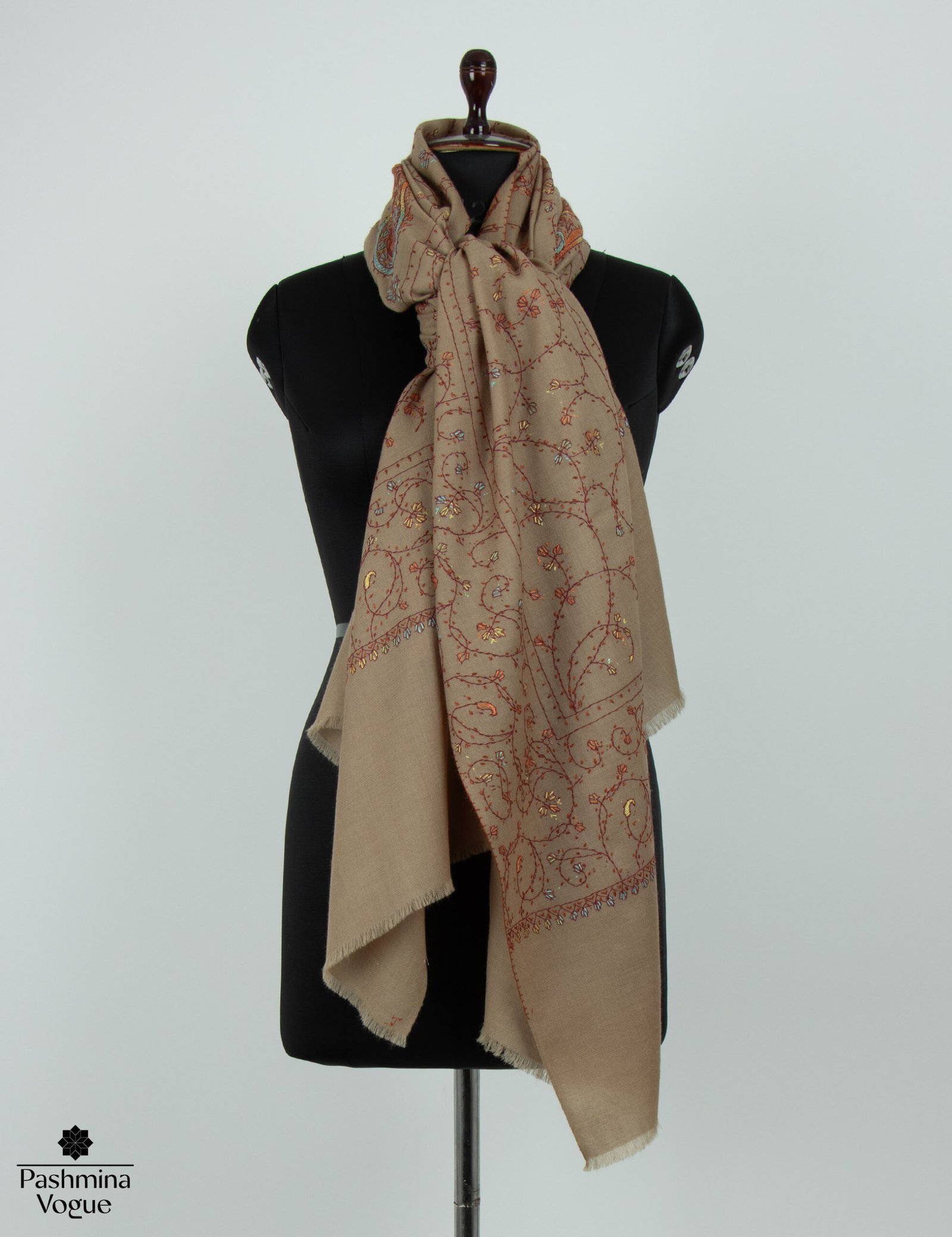 Hand-Embroidered Kashmiri Wool Shawl - Sozni Needlework Scarf