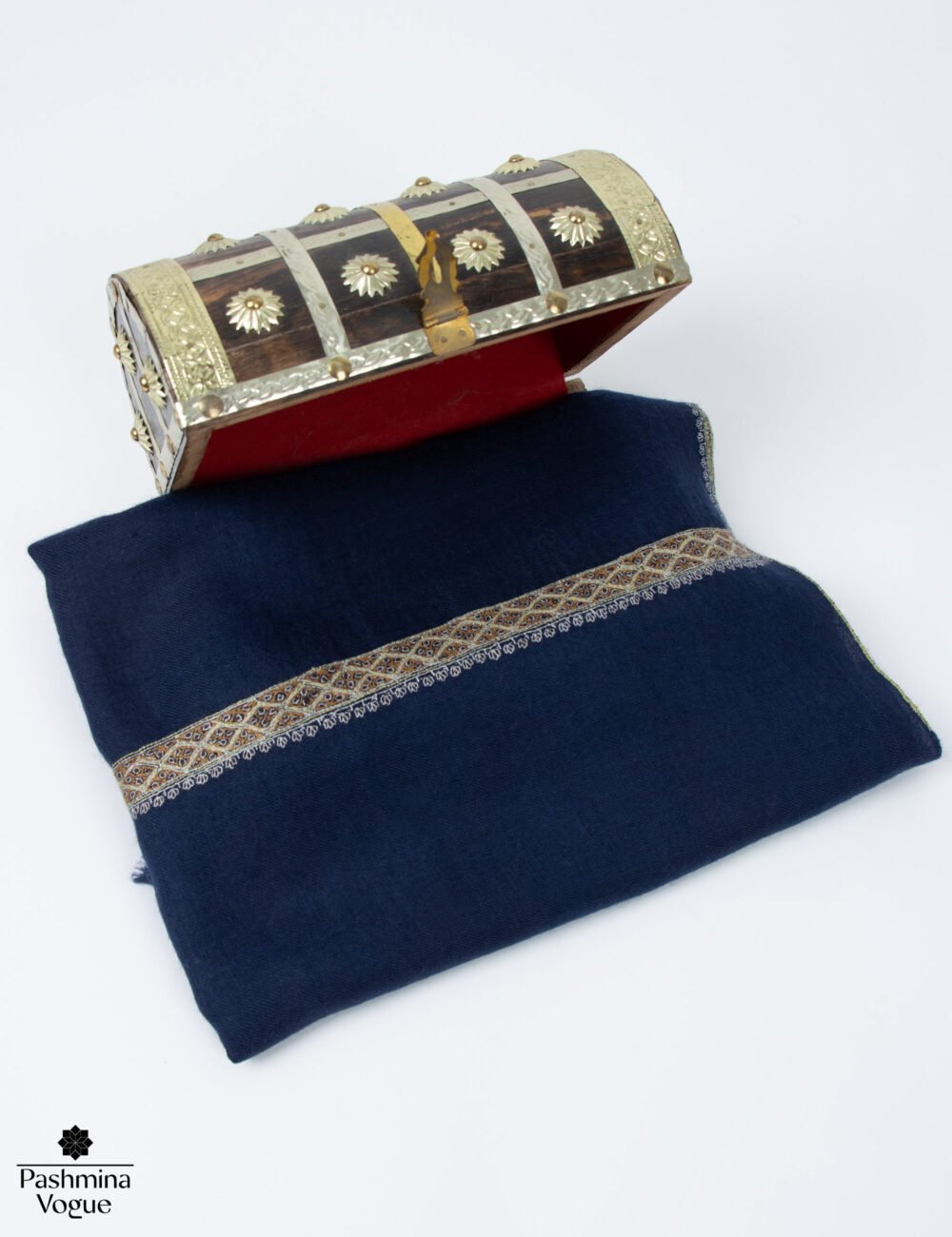 Blue Pure Pashmina Scarf - Hand-Embroidered Kashmiri Wrap