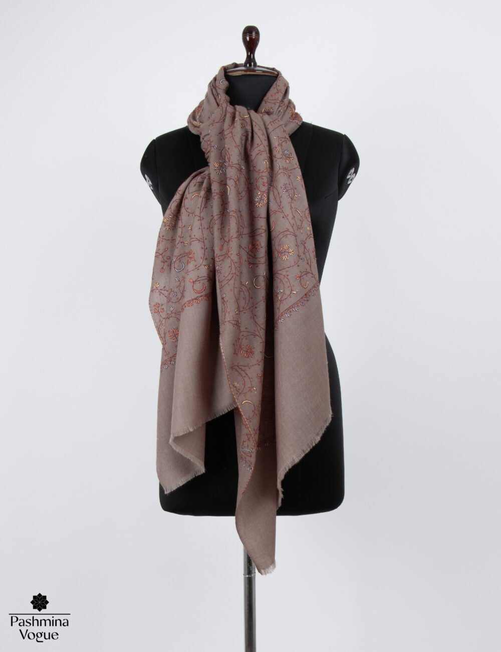 Hand-Embroidered Merino Wool Scarf - Kashmiri Sozni Wrap
