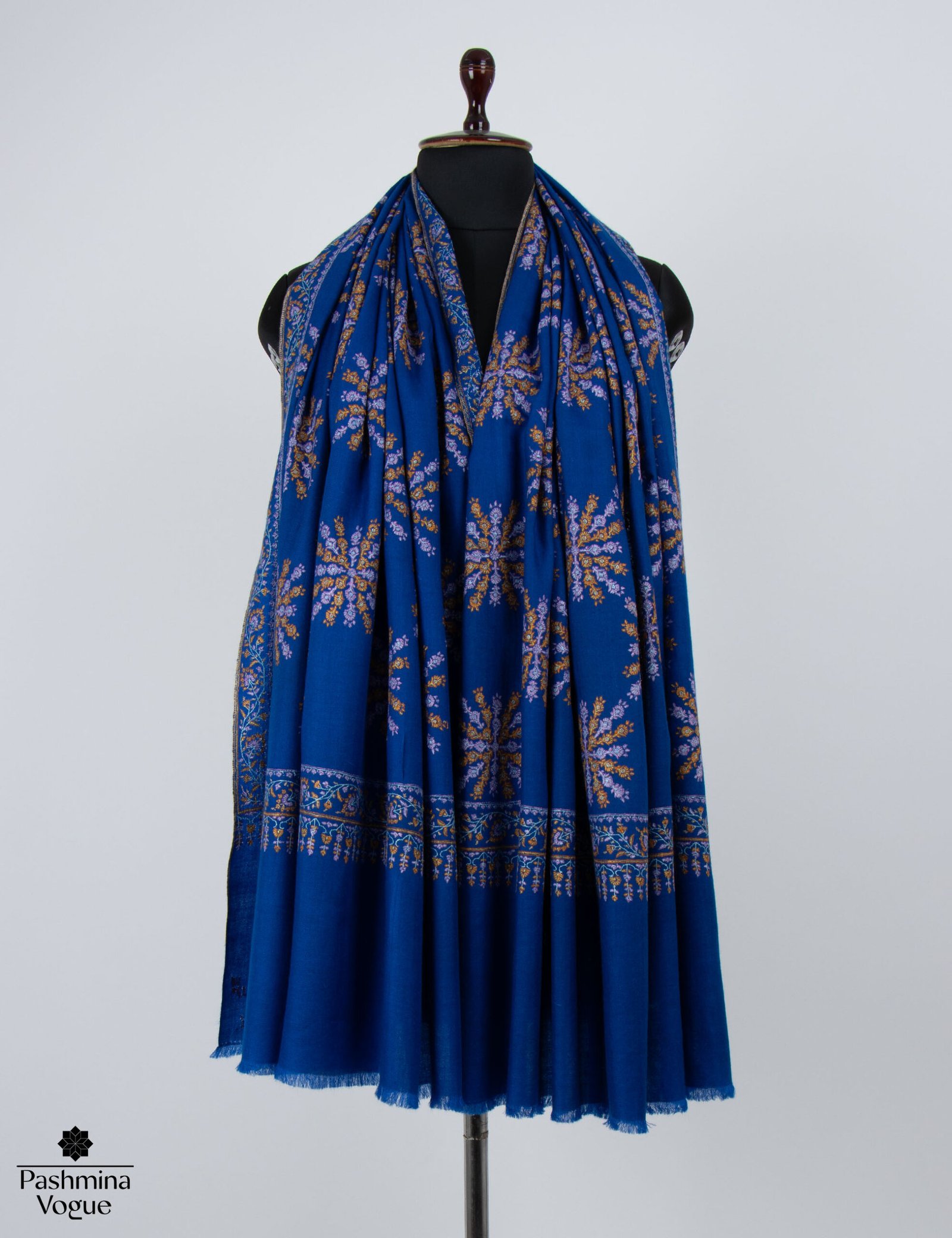 Hand Embroidered Blue Pashmina Scarf - Kashmiri Shawl & Wrap