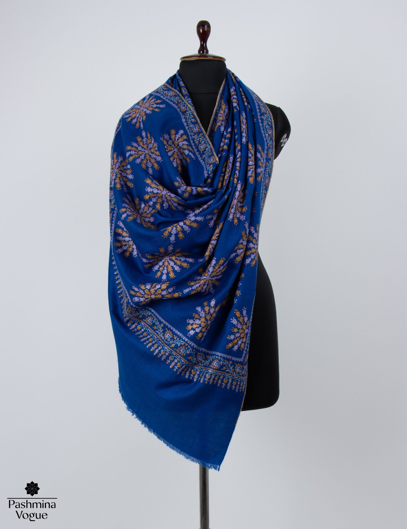 Hand Embroidered Blue Pashmina Scarf - Kashmiri Shawl & Wrap