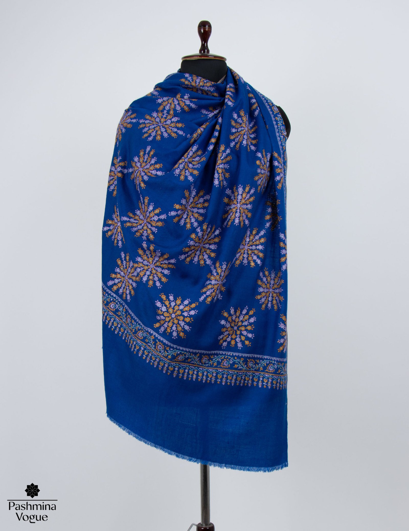 Hand Embroidered Blue Pashmina Scarf - Kashmiri Shawl & Wrap