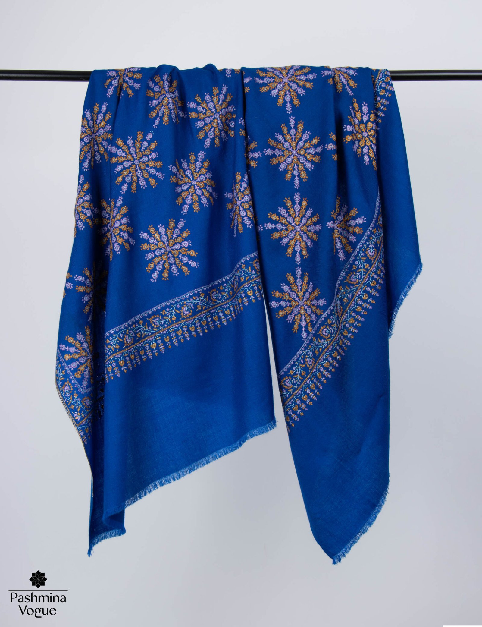 Hand Embroidered Blue Pashmina Scarf - Kashmiri Shawl & Wrap