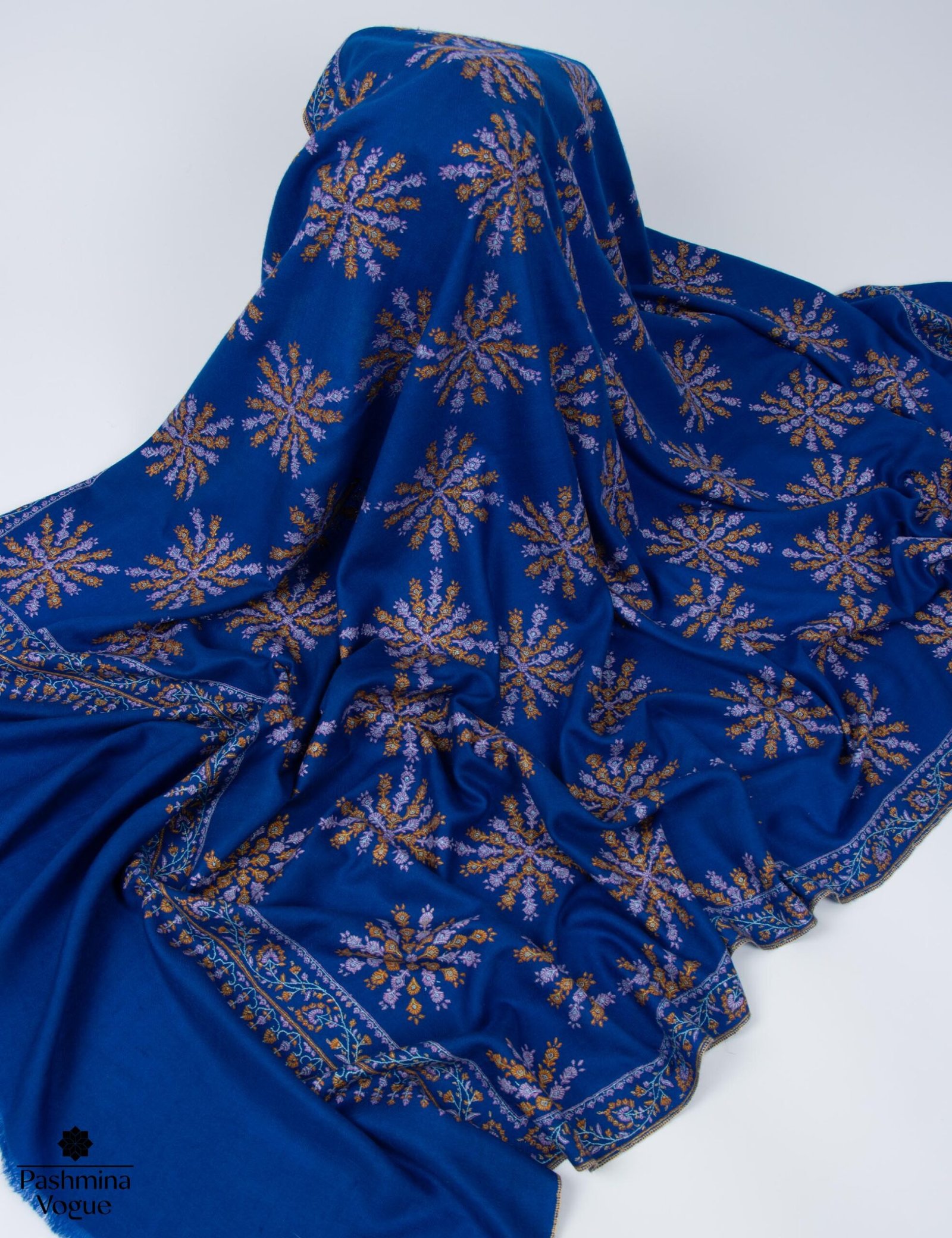 Hand Embroidered Blue Pashmina Scarf - Kashmiri Shawl & Wrap