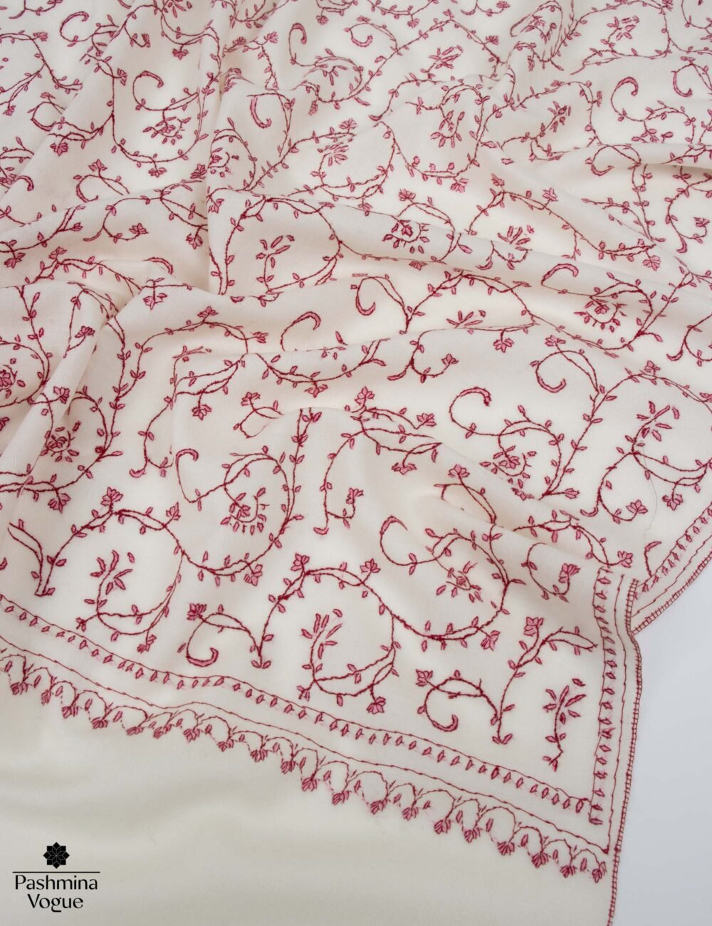 Hand-Embroidered Merino Wool Scarf - Kashmiri Sozni Shawl