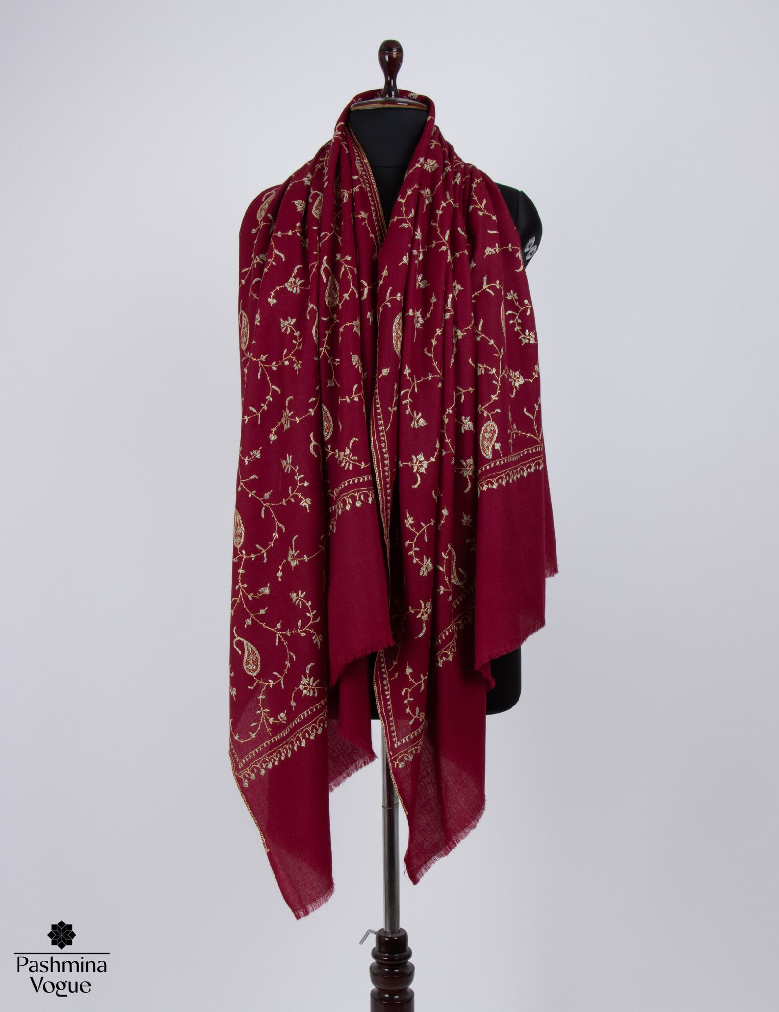 Burgundy Wool Stole - Kashmiri Embroidered Winter Shawl