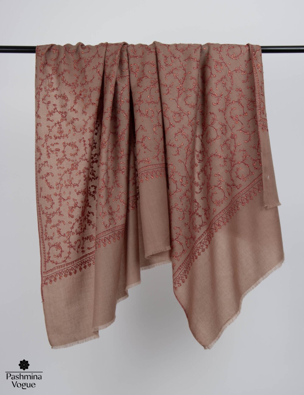 Chocolate Brown Wool Shawl - Hand-Embroidered Kashmiri Scarf