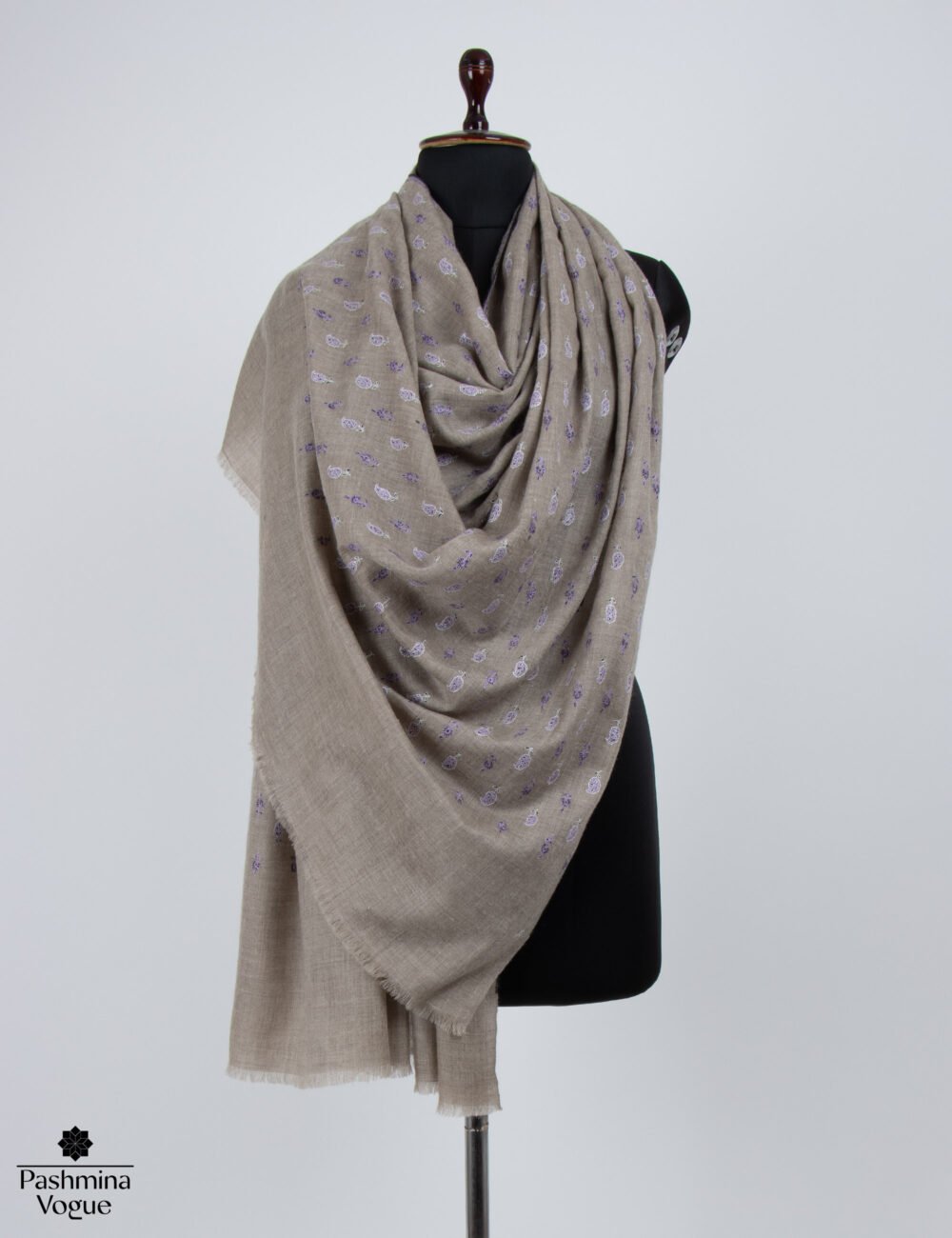 Zati Kashmir Pashmina Shawl with Sozni End Embroidery