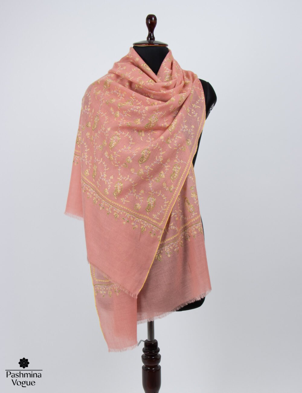 Light Peach Sozni Pashmina Scarf