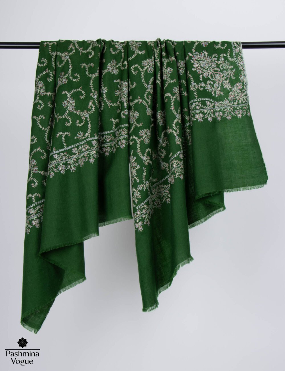 Handwoven Green Pashmina Shawl - Embroidered Kashmiri Gift