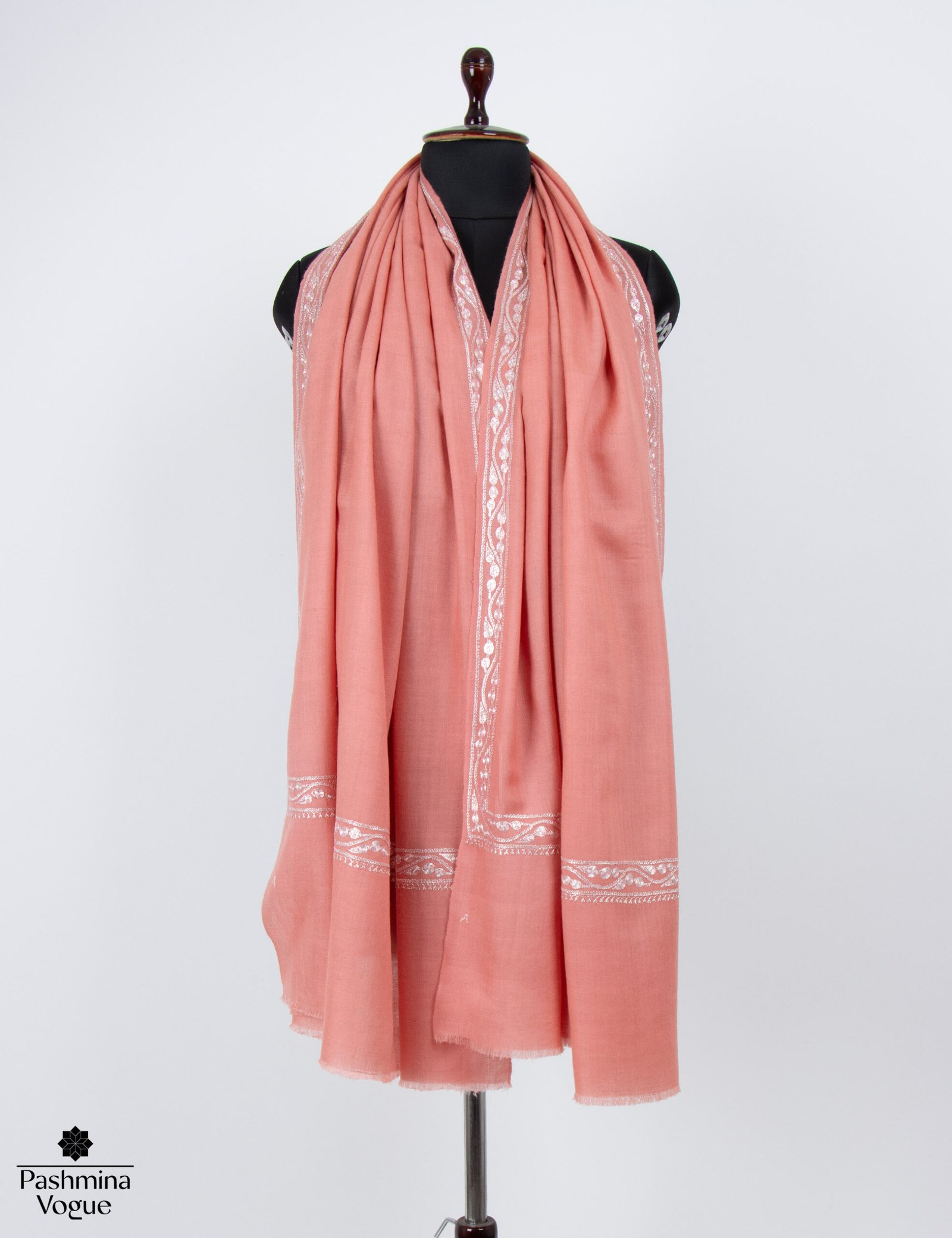 Peach Pashmina Shawl -Tilla Embroidered Cashmere Scarf