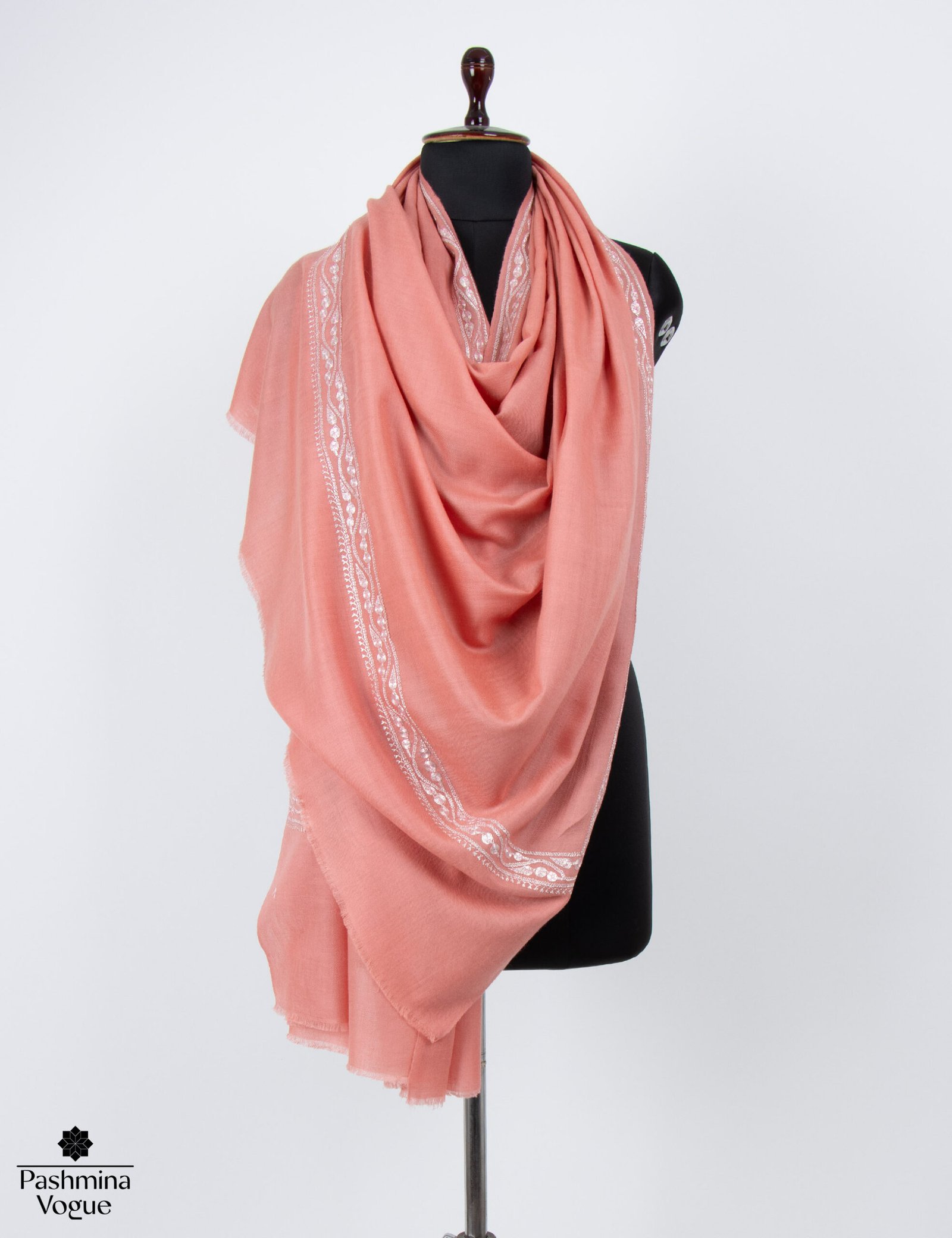 Peach Pashmina Shawl -Tilla Embroidered Cashmere Scarf