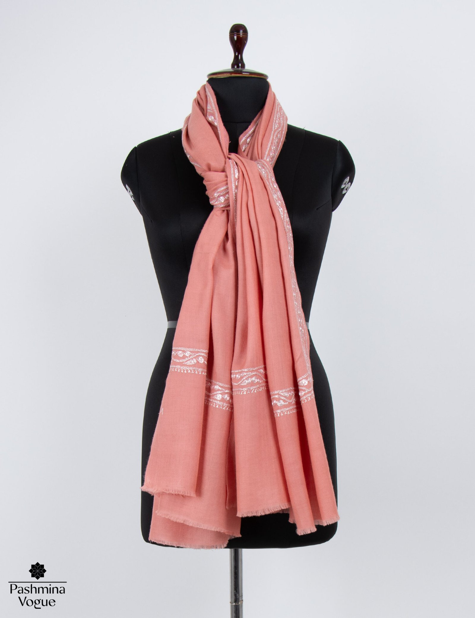 Peach Pashmina Shawl -Tilla Embroidered Cashmere Scarf