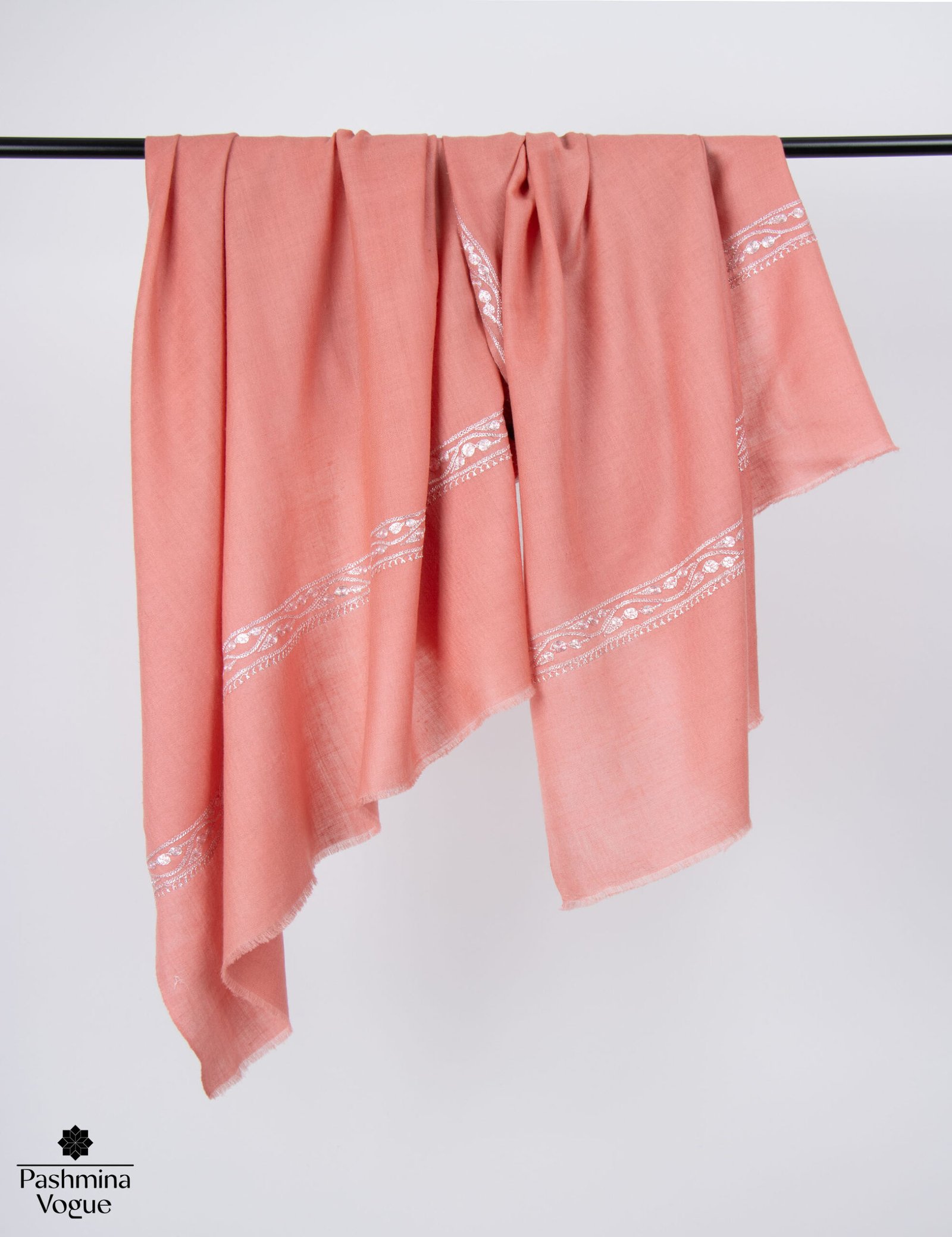 Peach Pashmina Shawl -Tilla Embroidered Cashmere Scarf