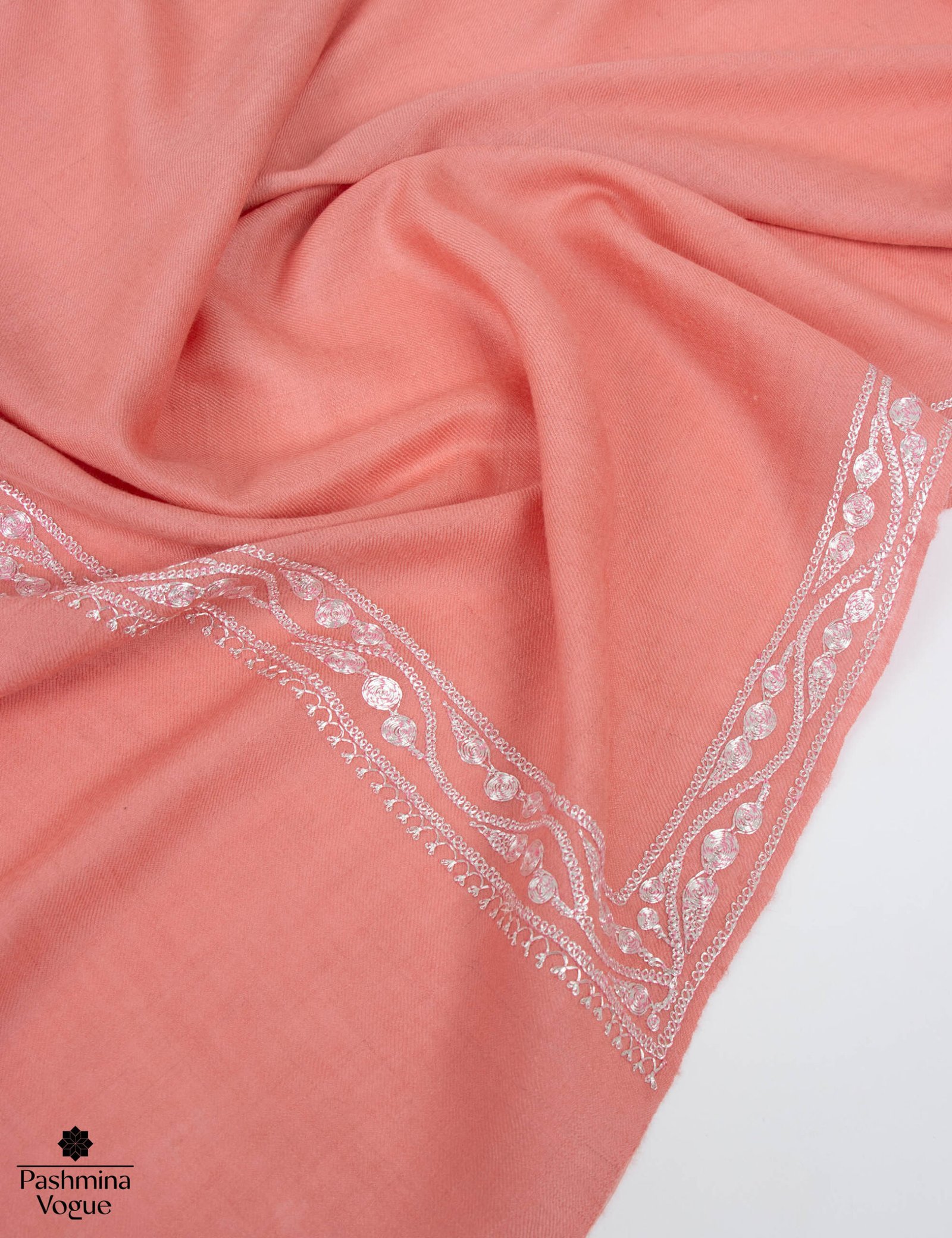 Peach Pashmina Shawl -Tilla Embroidered Cashmere Scarf