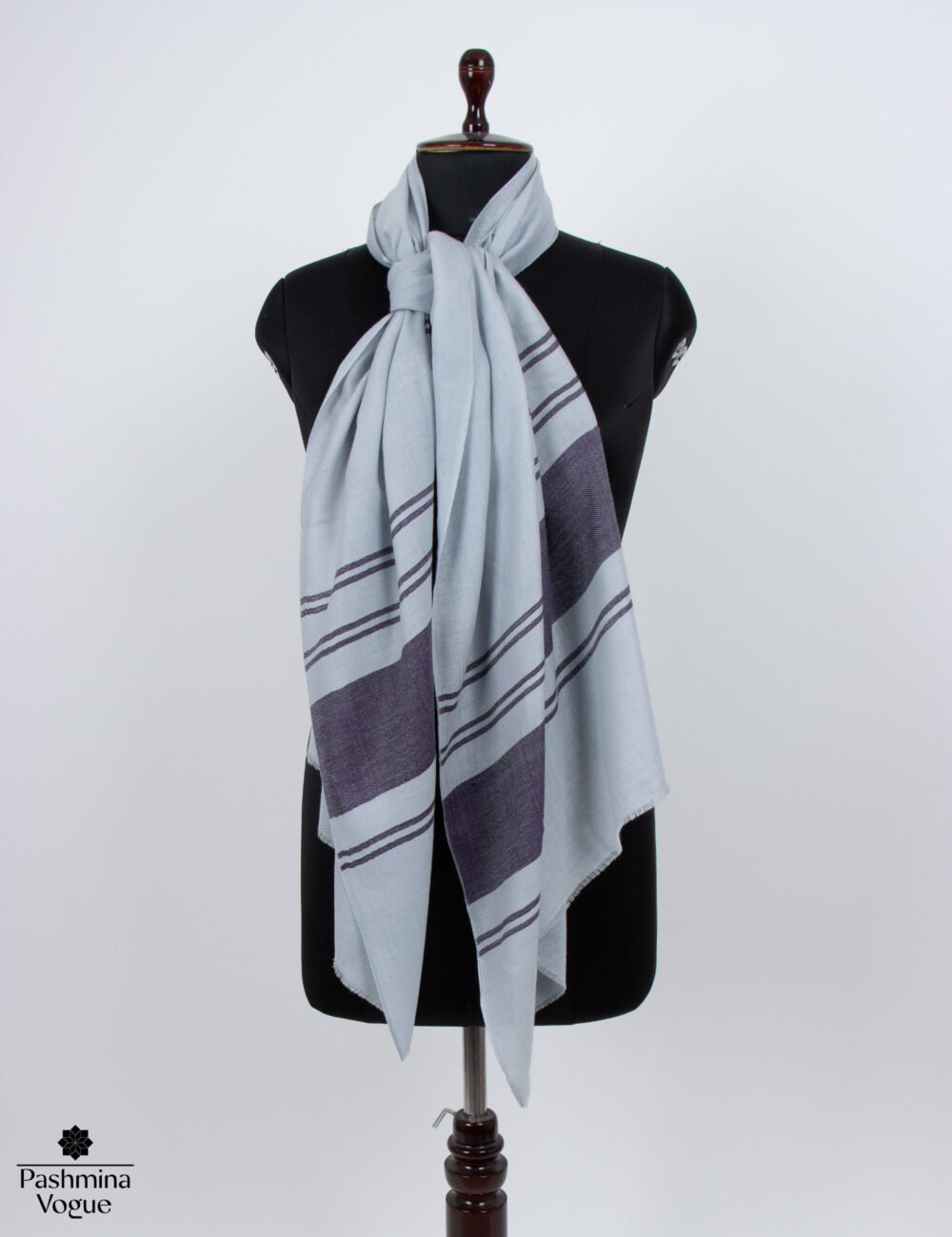 Blue & Black Striped Fine Wool Scarf - Wrap for Men & Women