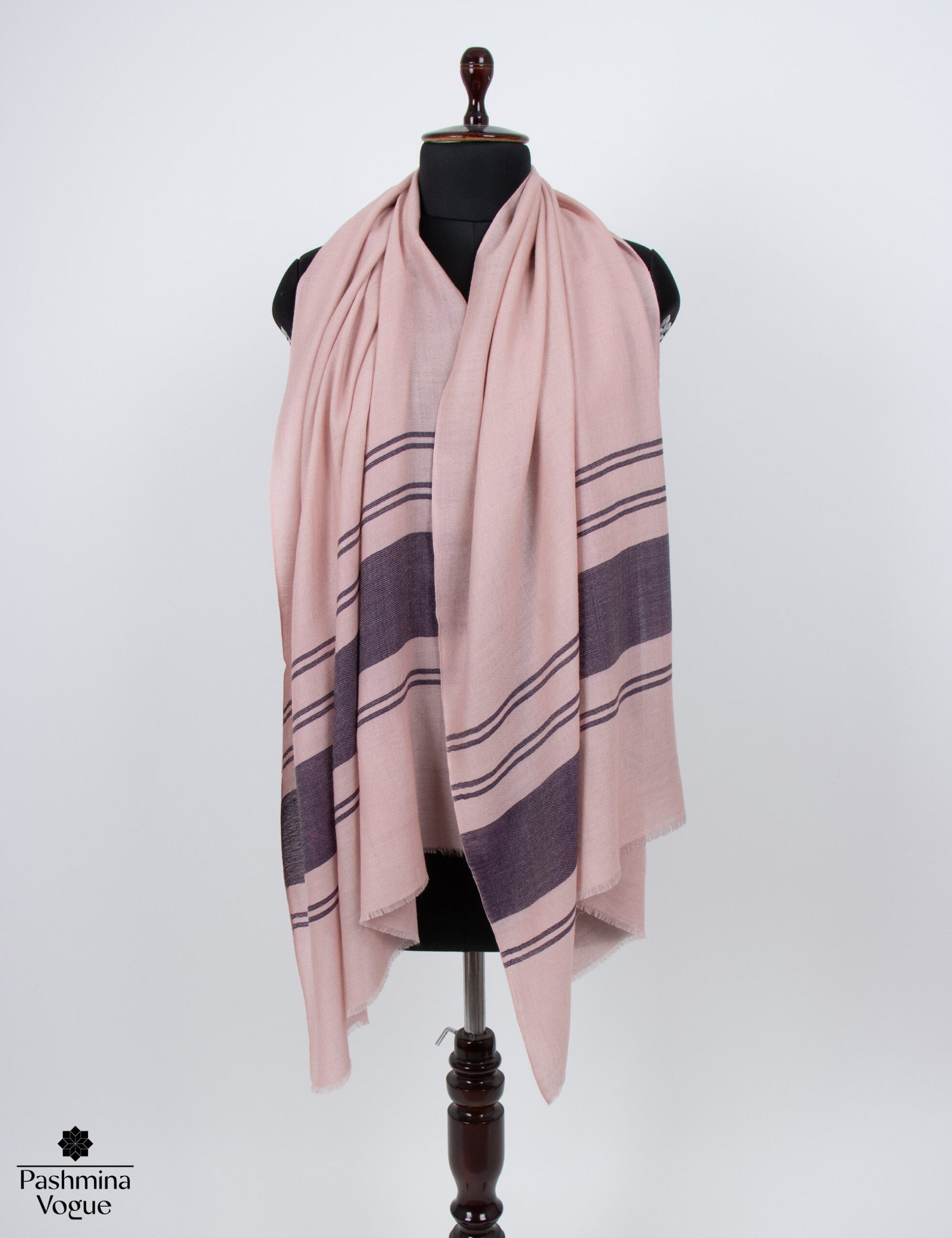 Peach & Black Striped Merino Wool Shawl