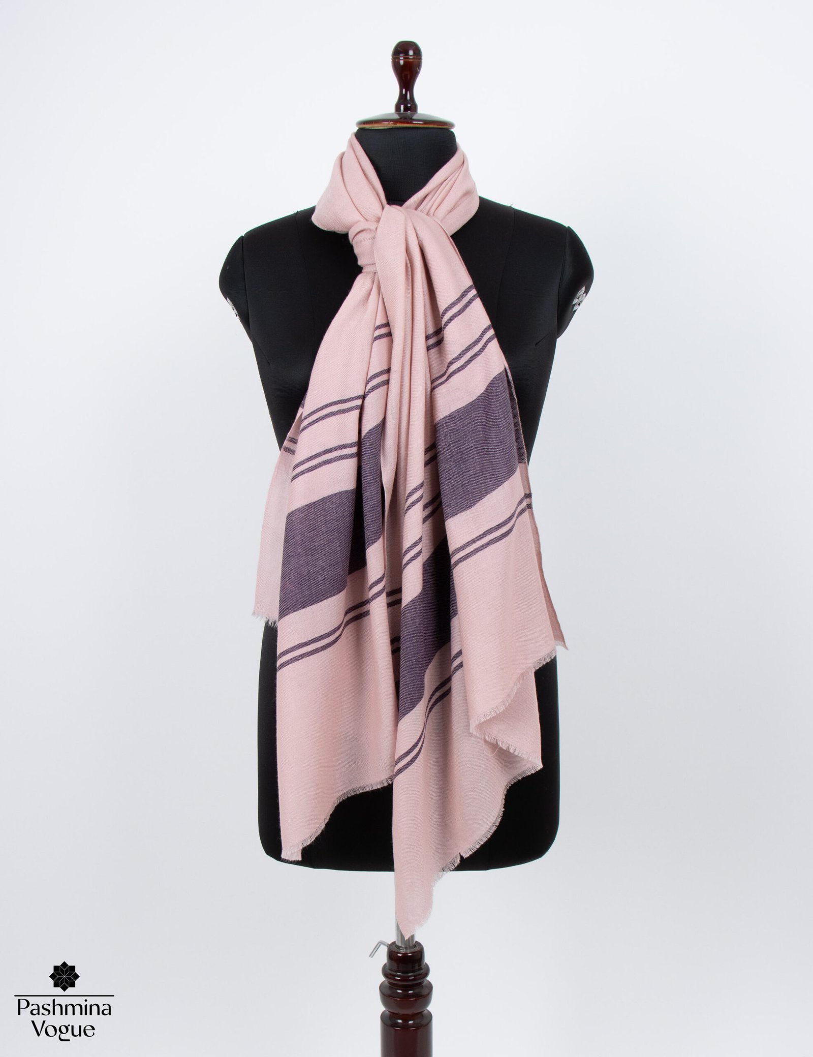 Peach & Black Striped Merino Wool Shawl