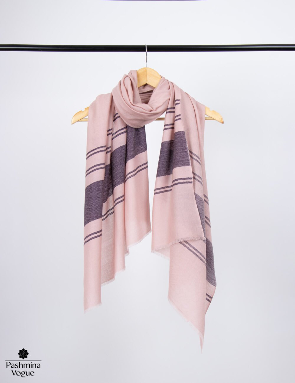 Peach & Black Striped Merino Wool Shawl