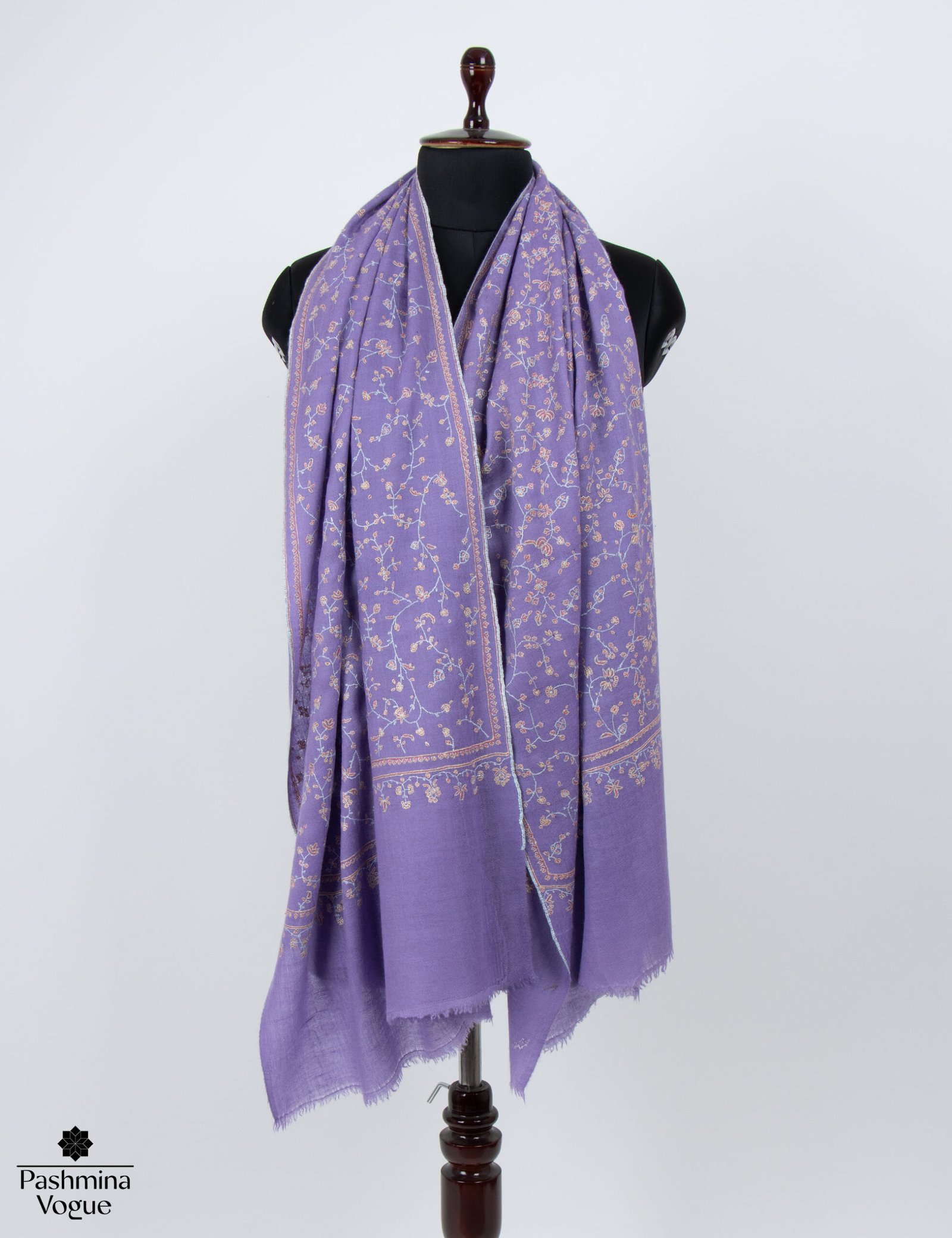 Purple Hand-Embroidered Pashmina Shawl, Artisan Kashmiri Wrap