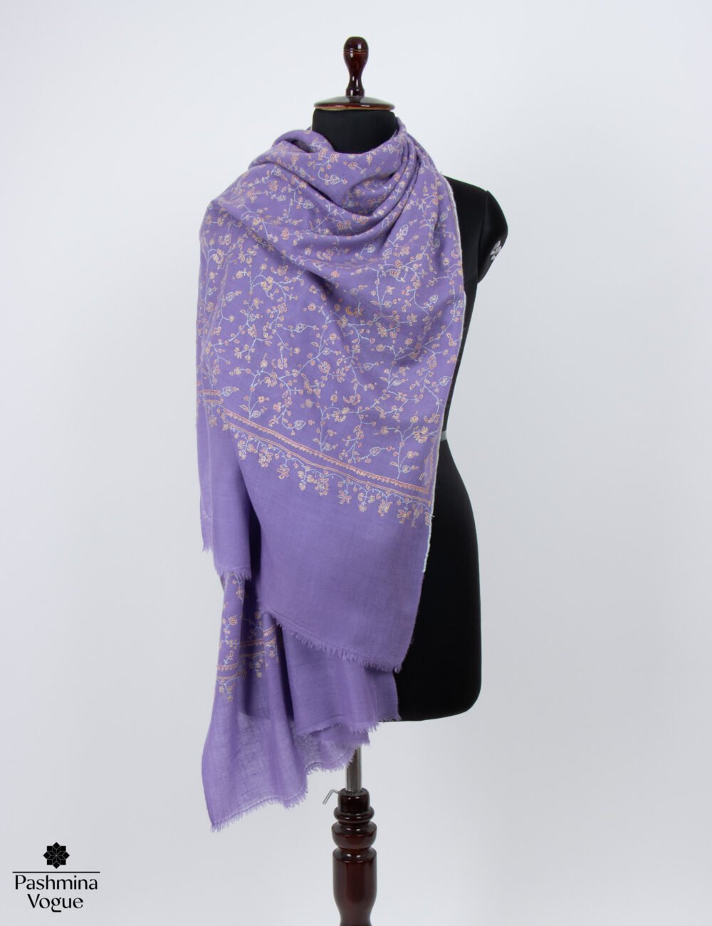 Purple Hand-Embroidered Pashmina Shawl, Artisan Kashmiri Wrap