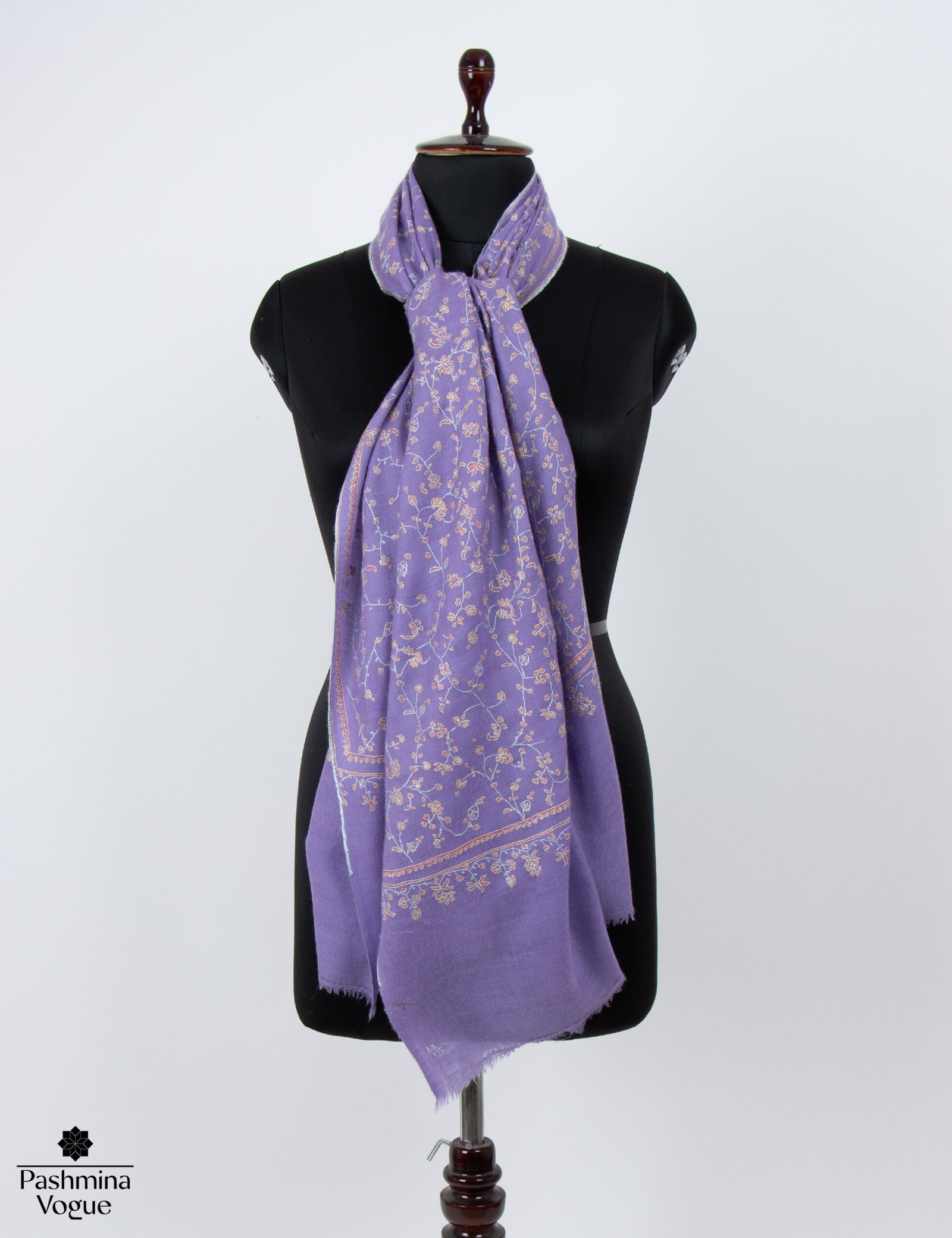 Purple Hand-Embroidered Pashmina Shawl, Artisan Kashmiri Wrap