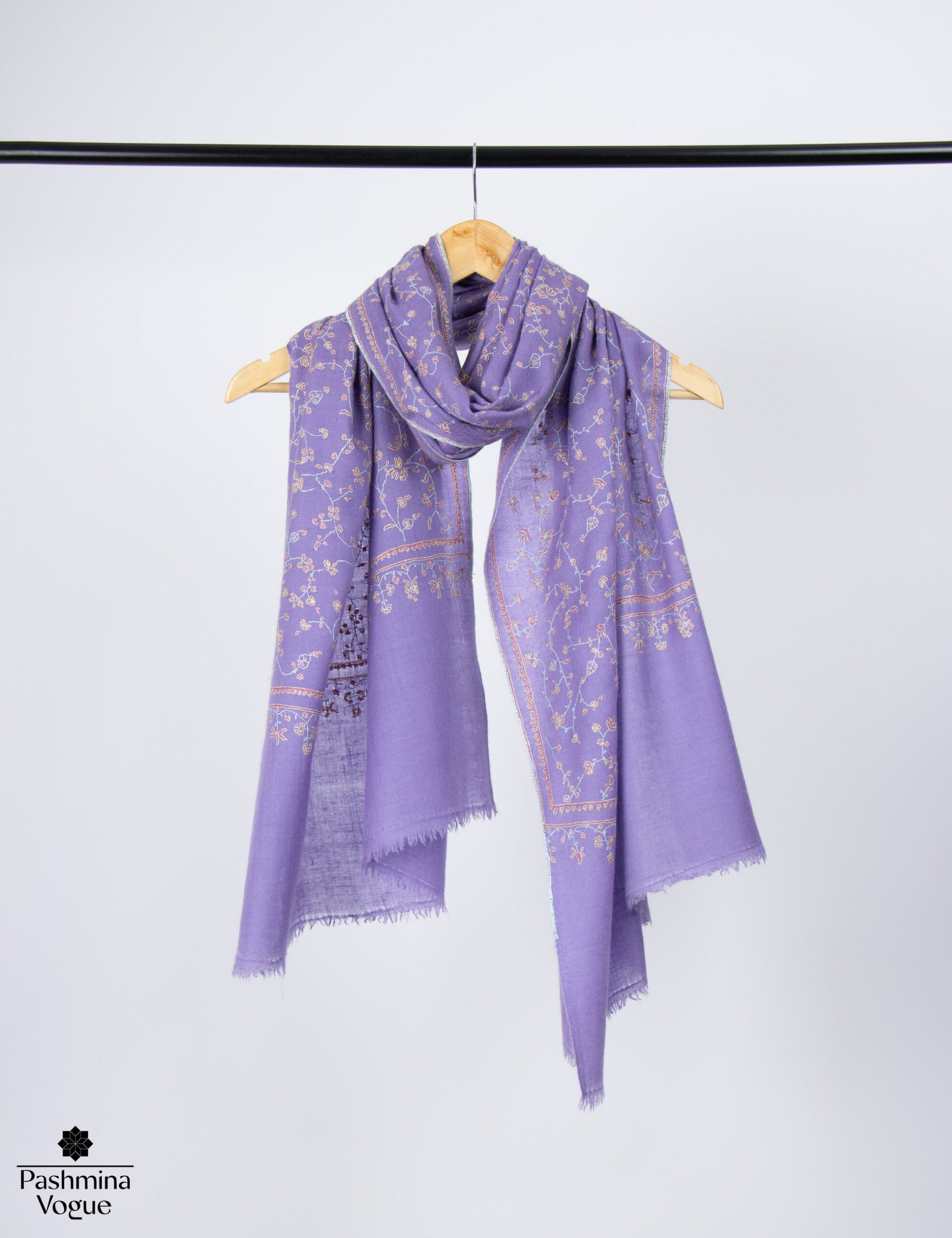 Purple Hand-Embroidered Pashmina Shawl, Artisan Kashmiri Wrap