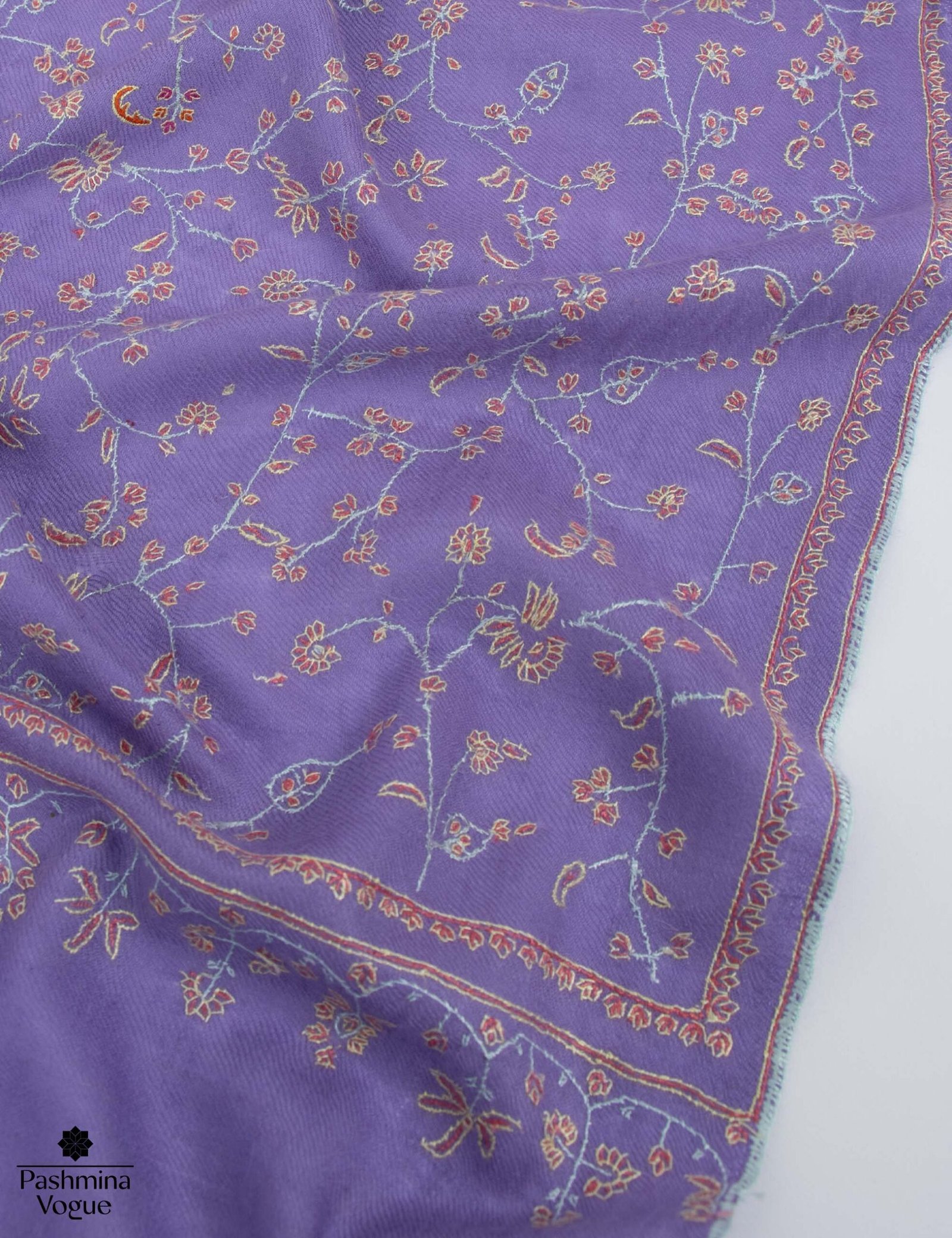 Purple Hand-Embroidered Pashmina Shawl, Artisan Kashmiri Wrap