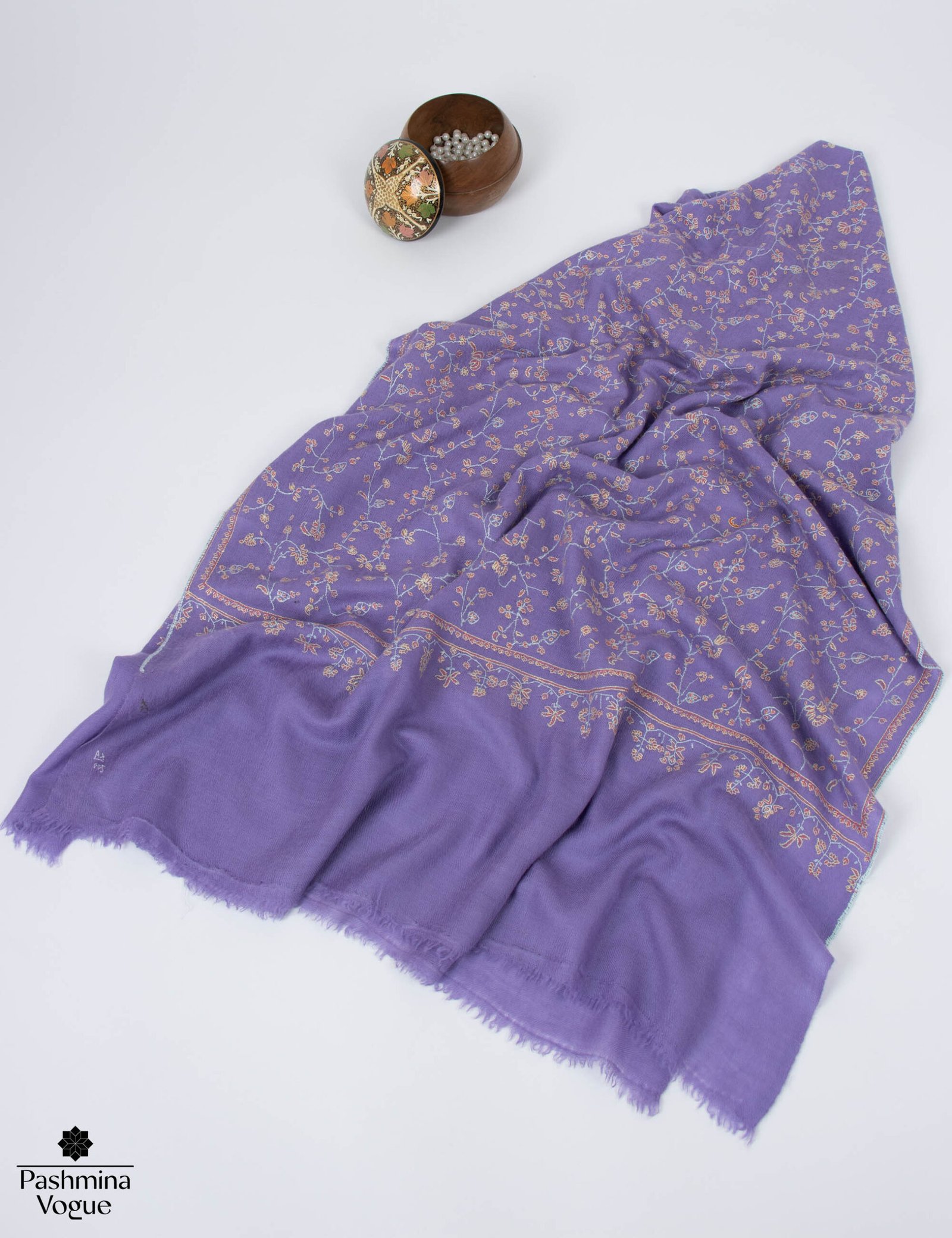Purple Hand-Embroidered Pashmina Shawl, Artisan Kashmiri Wrap