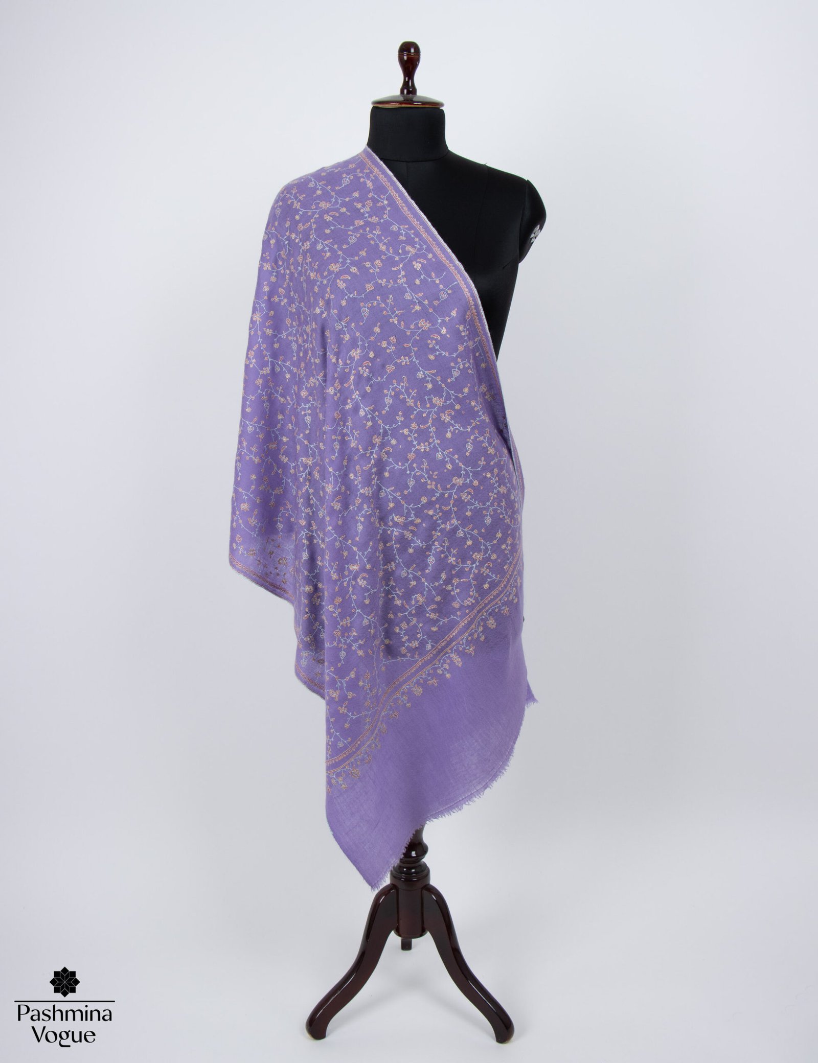 Purple Hand-Embroidered Pashmina Scarf – Luxury Handmade Cashmere Shawl by Pashmina Vogue