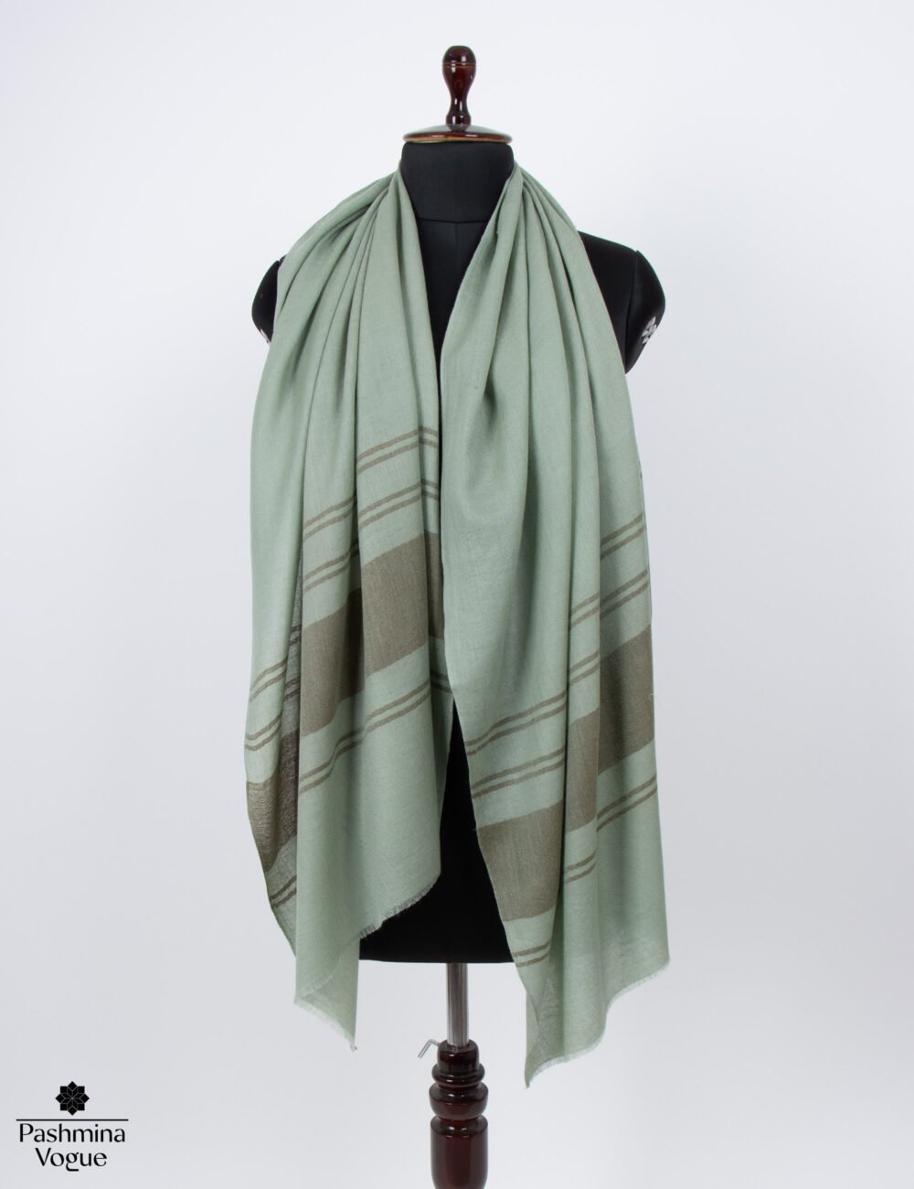 Green & Black Pashmina Shawl, Handcrafted Fine Wool Wrap
