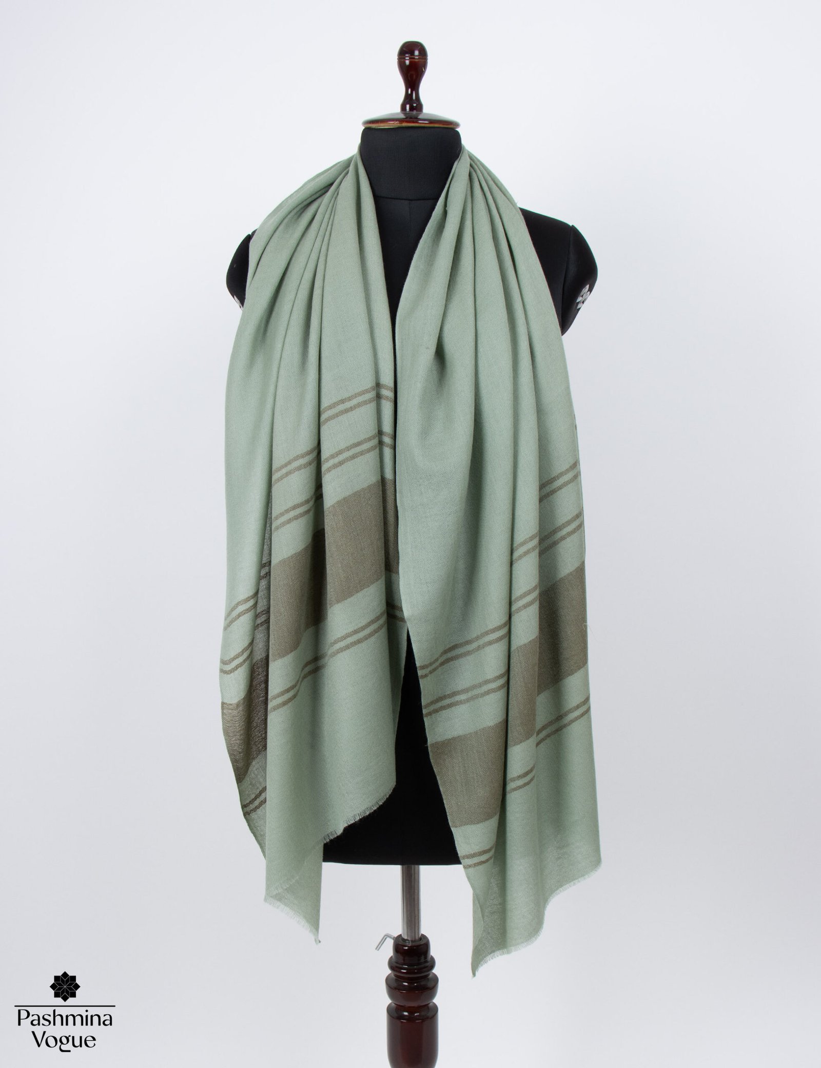 Green & Black Pashmina Shawl, Handcrafted Fine Wool Wrap