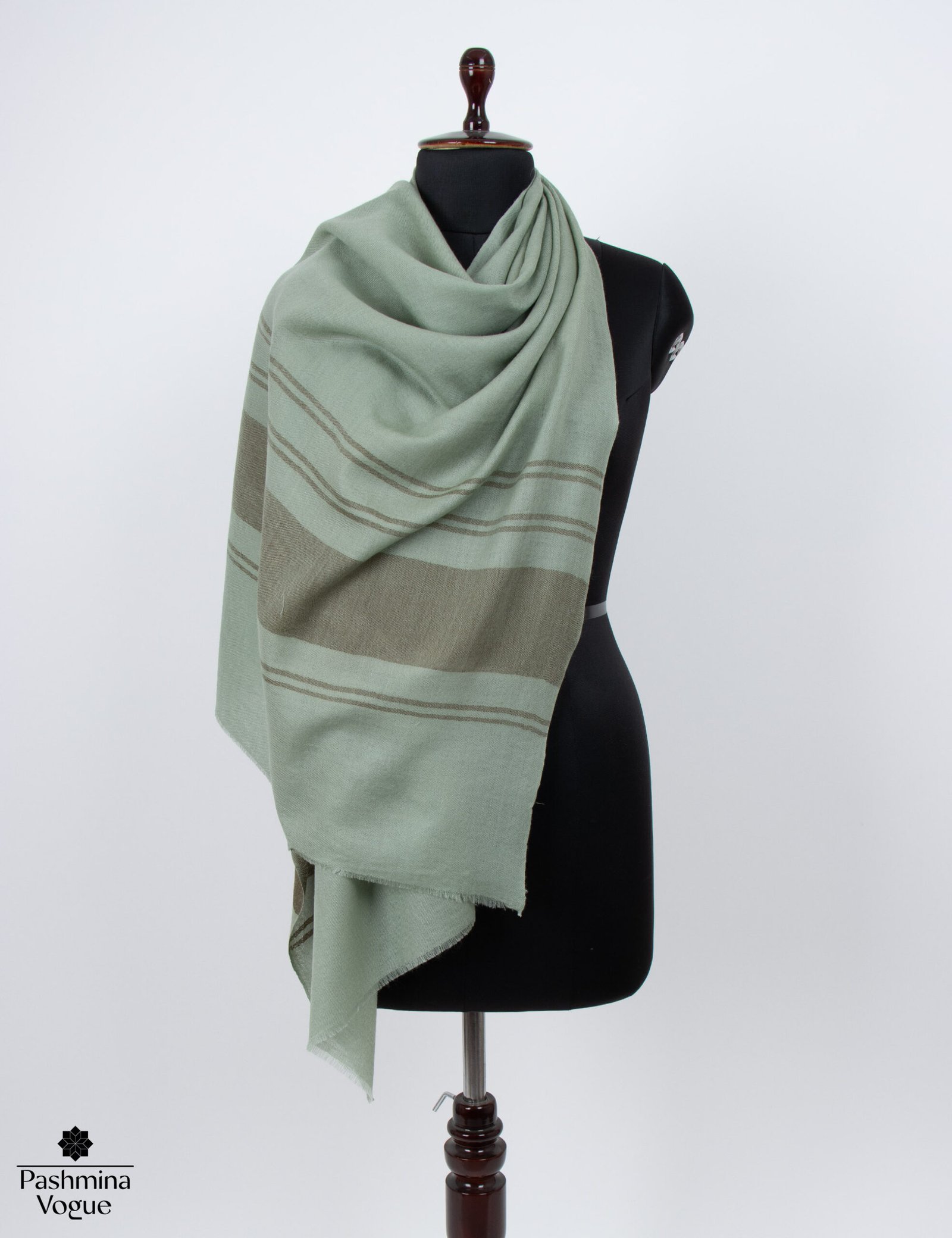 Green & Black Pashmina Shawl, Handcrafted Fine Wool Wrap