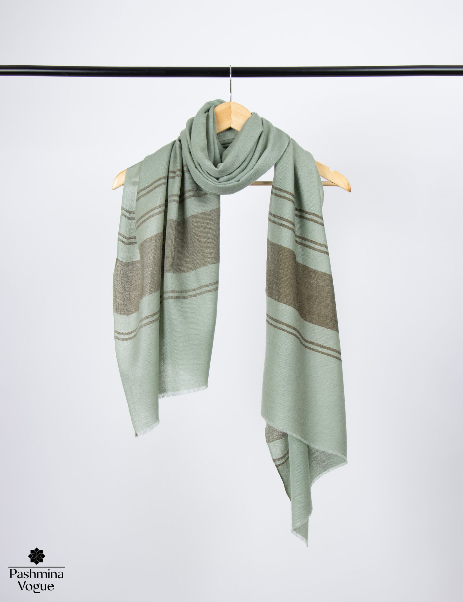 Green & Black Pashmina Shawl, Handcrafted Fine Wool Wrap