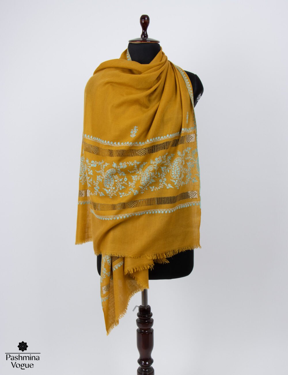 Mustard Embroidered Pashmina Shawl, Handmade Pashmina