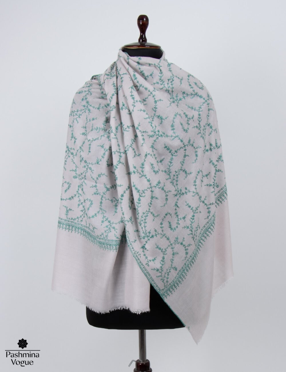 Baby Pink Pashmina Shawl with Sage Green Floral Jaal
