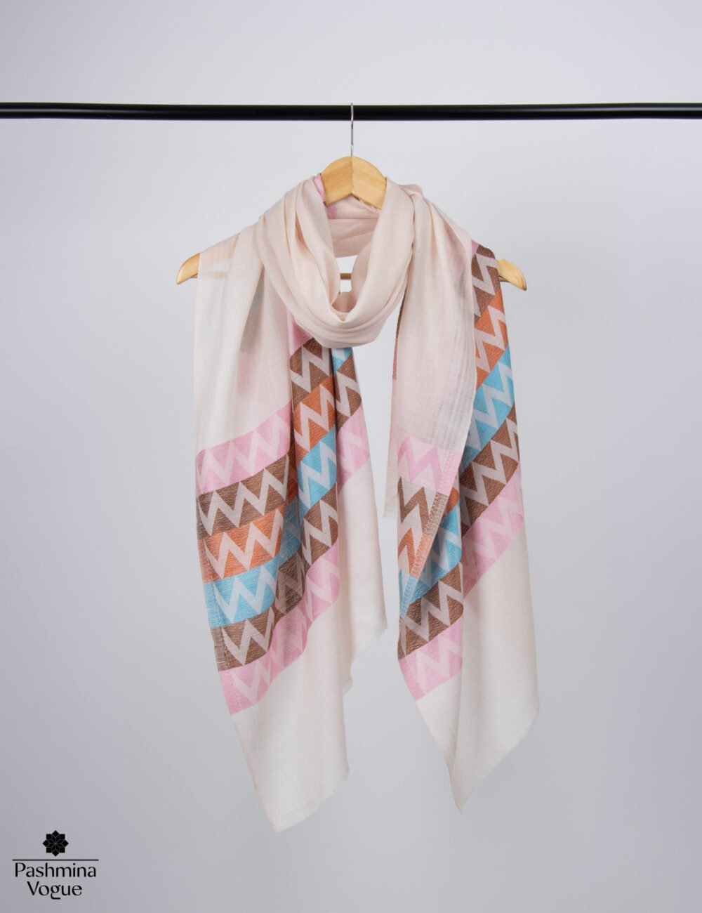 Light Peach Multicolor Wool Scarf Wave Pattern Pashmina Shawl