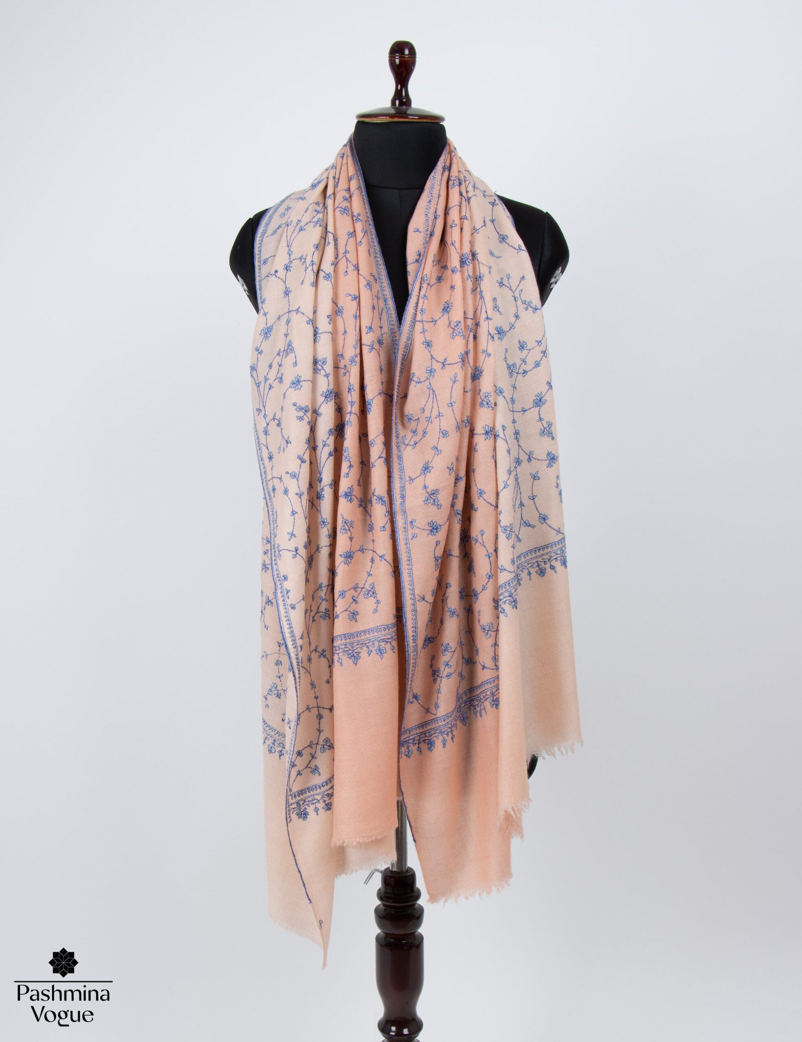 Peach Ombre Pure Pashmina Jaal Stole, Hand Made