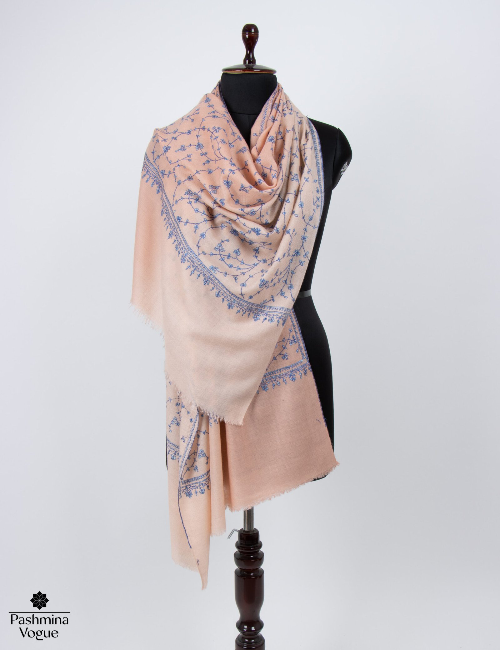 Peach Ombre Pure Pashmina Jaal Stole, Hand Made
