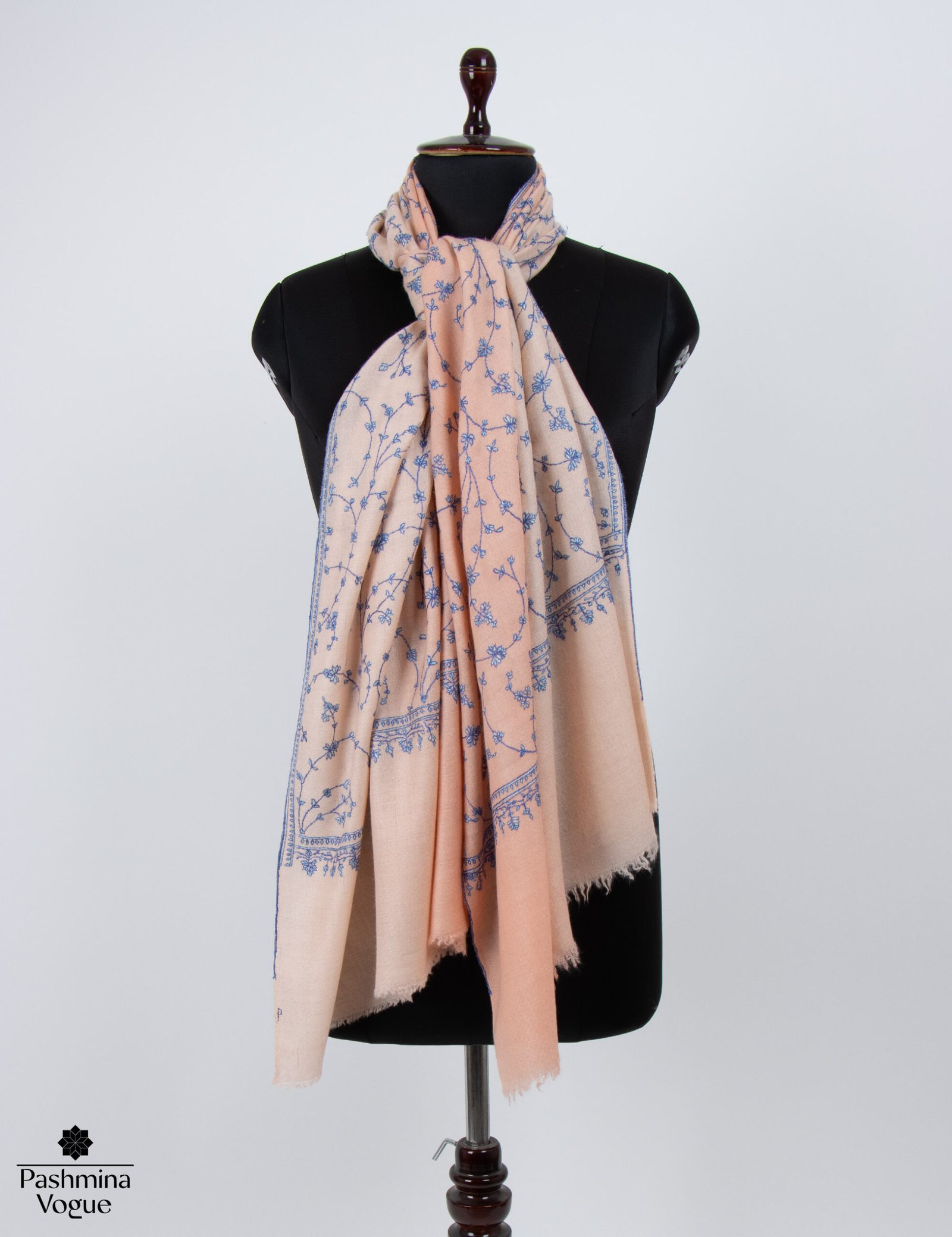 Peach Ombre Pure Pashmina Jaal Stole, Hand Made