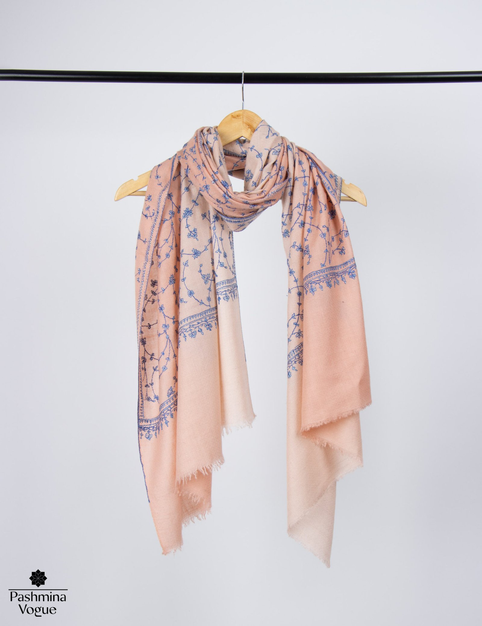 Peach Ombre Pure Pashmina Jaal Stole, Hand Made
