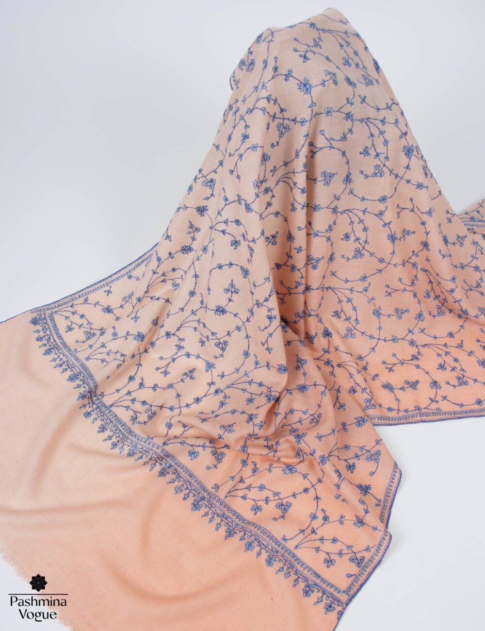 Peach Ombre Pure Pashmina Jaal Stole, Hand Made