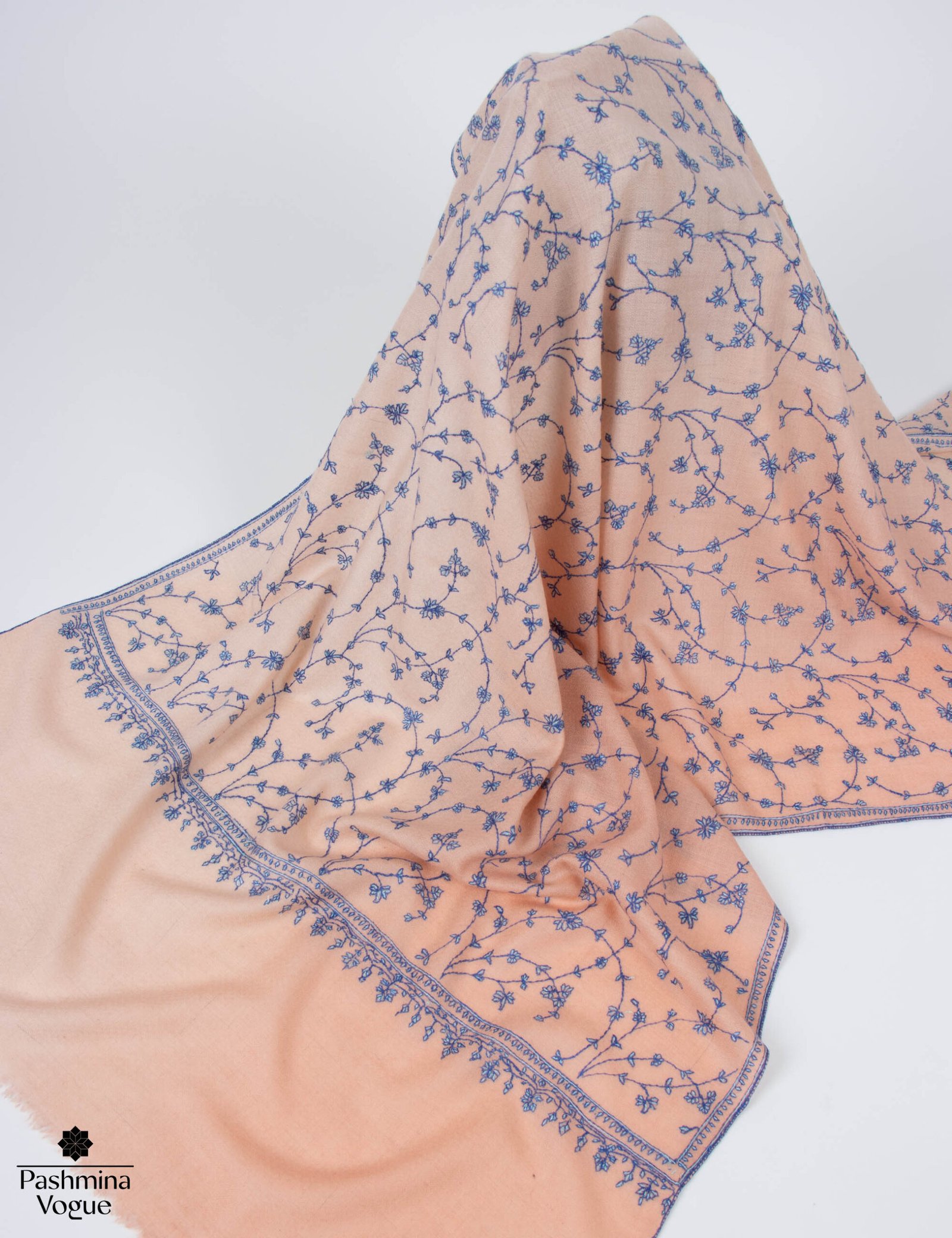 Peach Ombre Pure Pashmina Jaal Stole, Hand Made