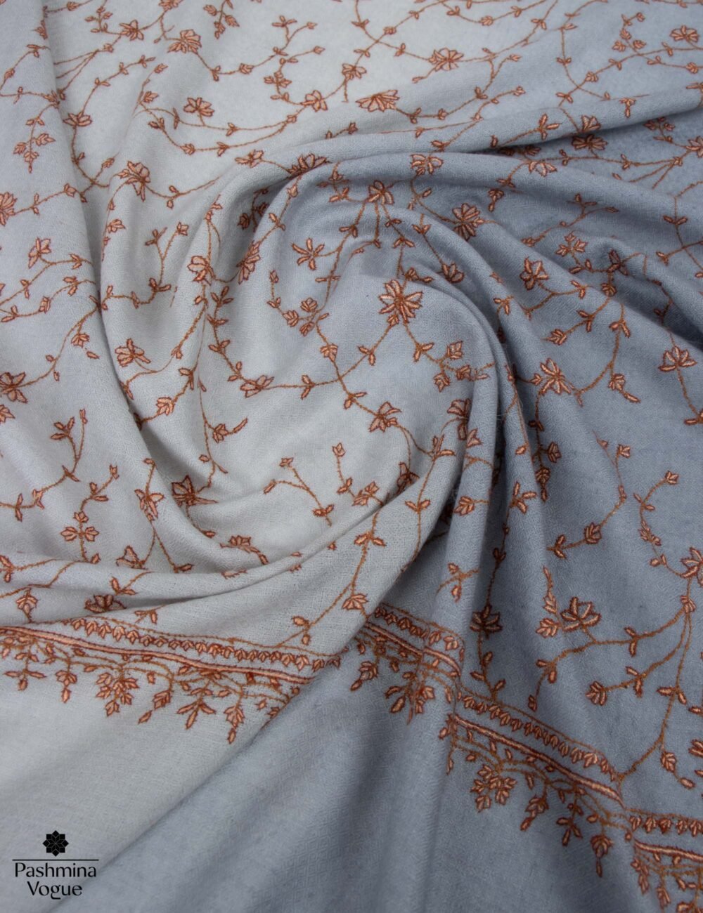 Blue Ombre Pure Pashmina Jaal Stole – Kashmiri Shawl