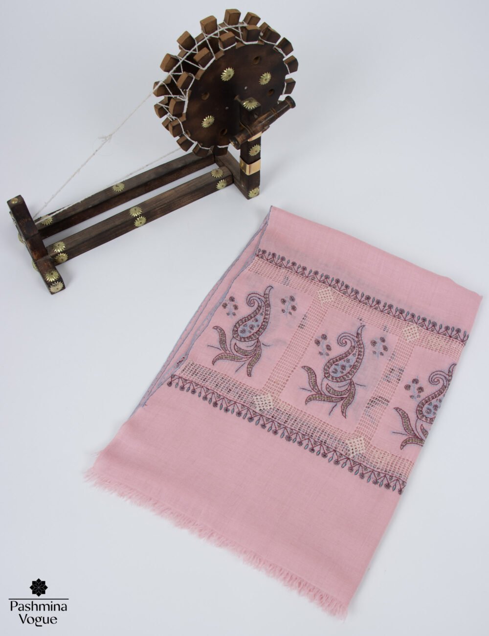 Pink Hand Embroidered Limited Edition Kashmiri Luxury Wrap