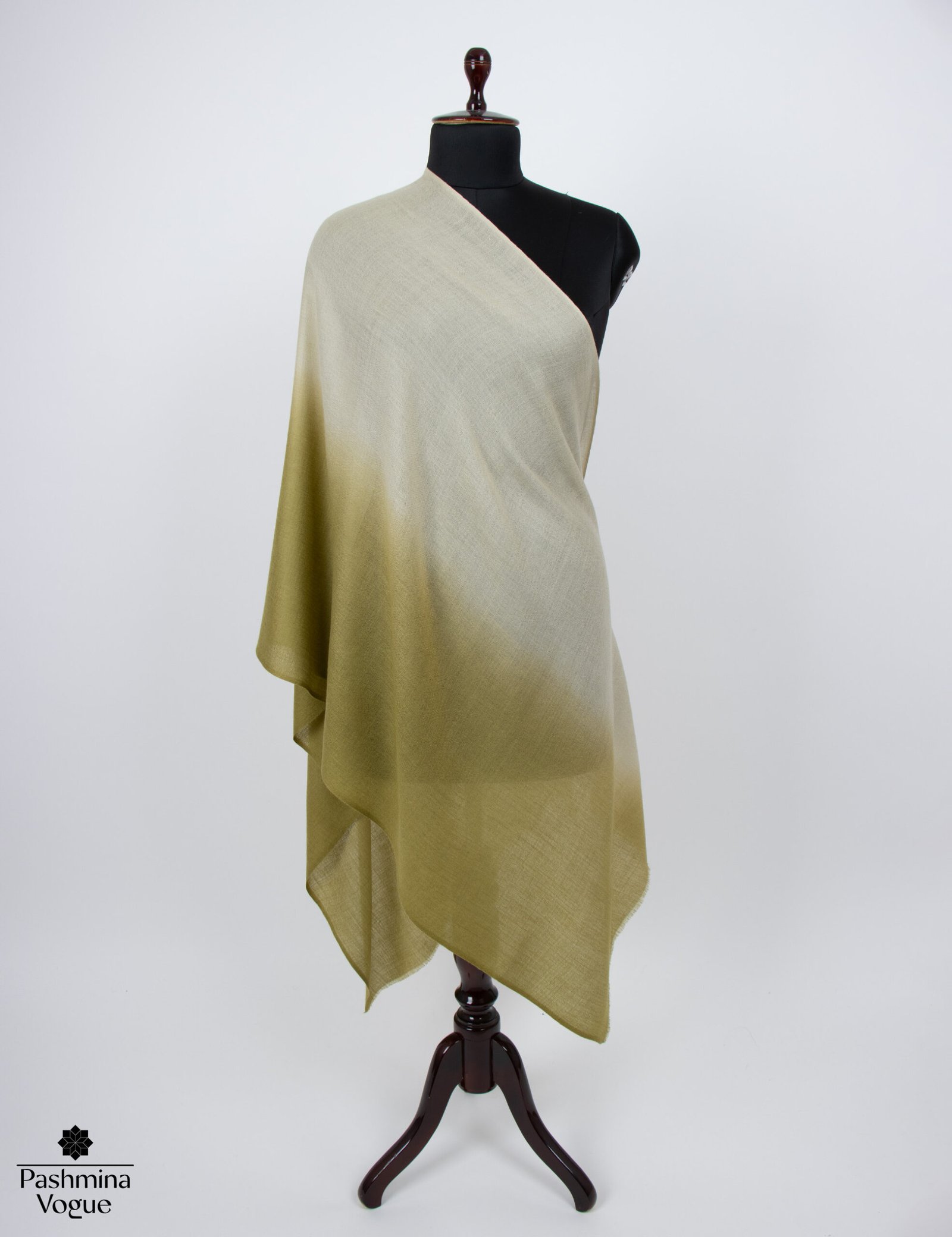 Mehndi green ombre merino wool scarf with soft gradient winter wrap design by Pashmina Vogue