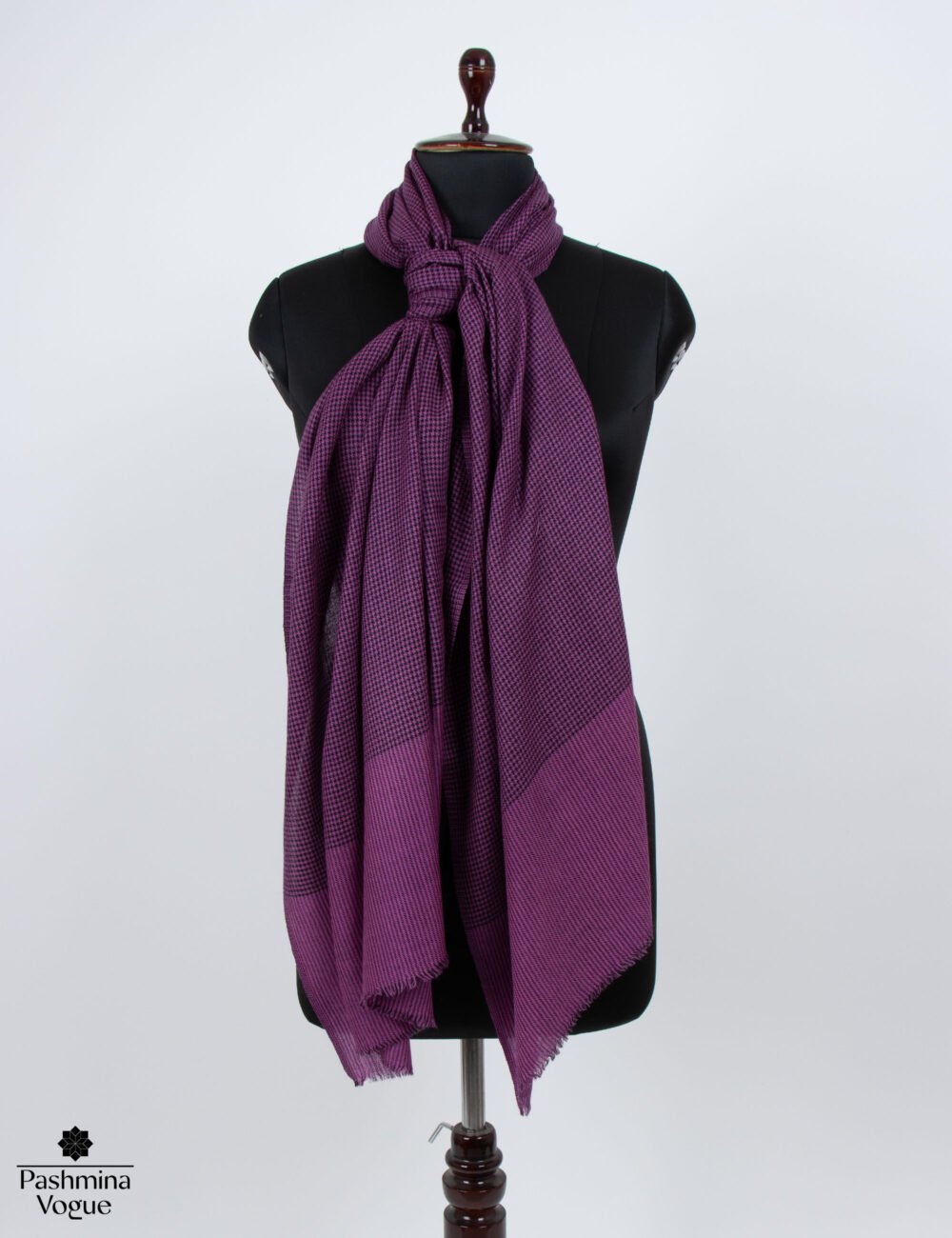 Purple and Black Checked Pure Cashmere Scarf