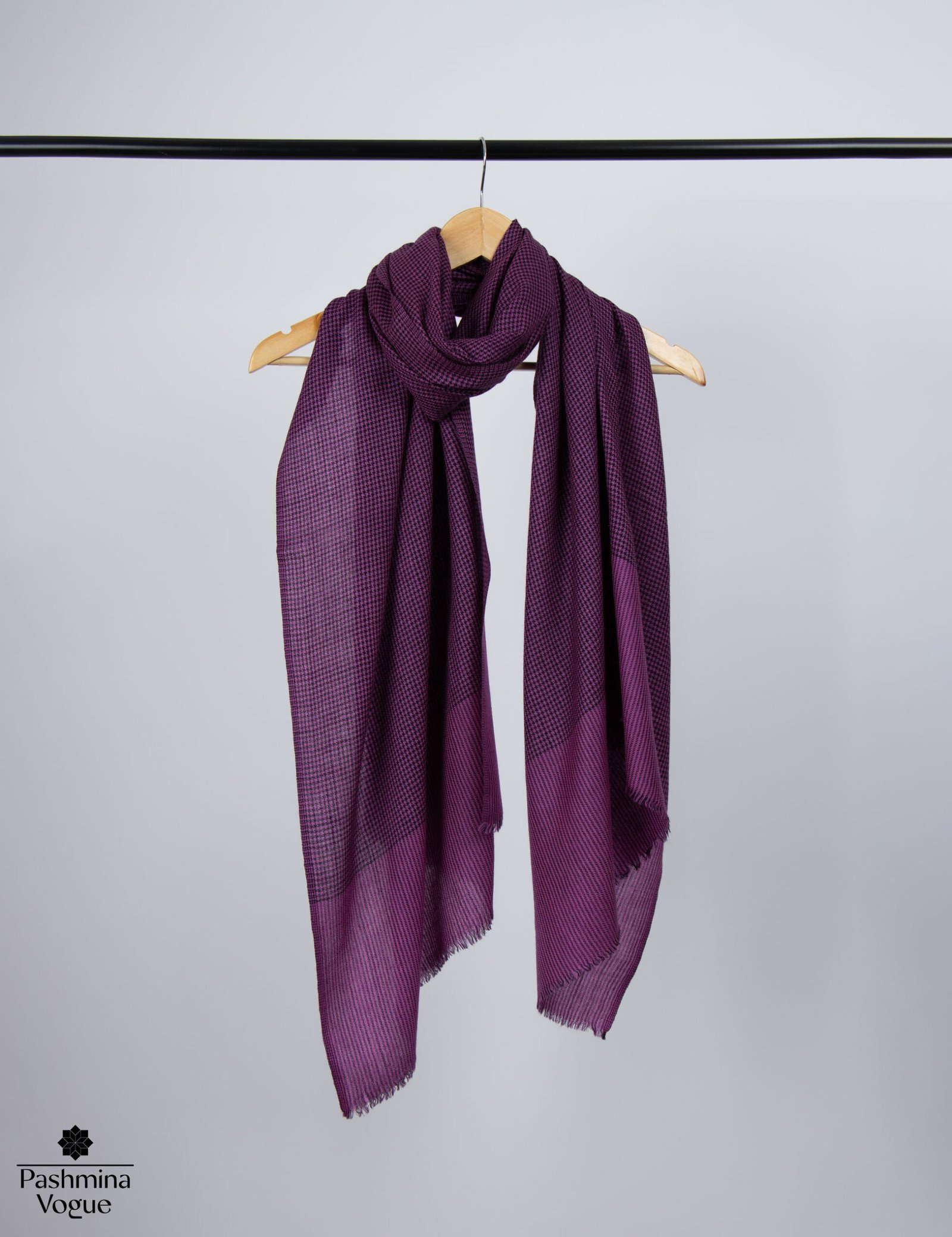 Purple and Black Checked Pure Cashmere Scarf